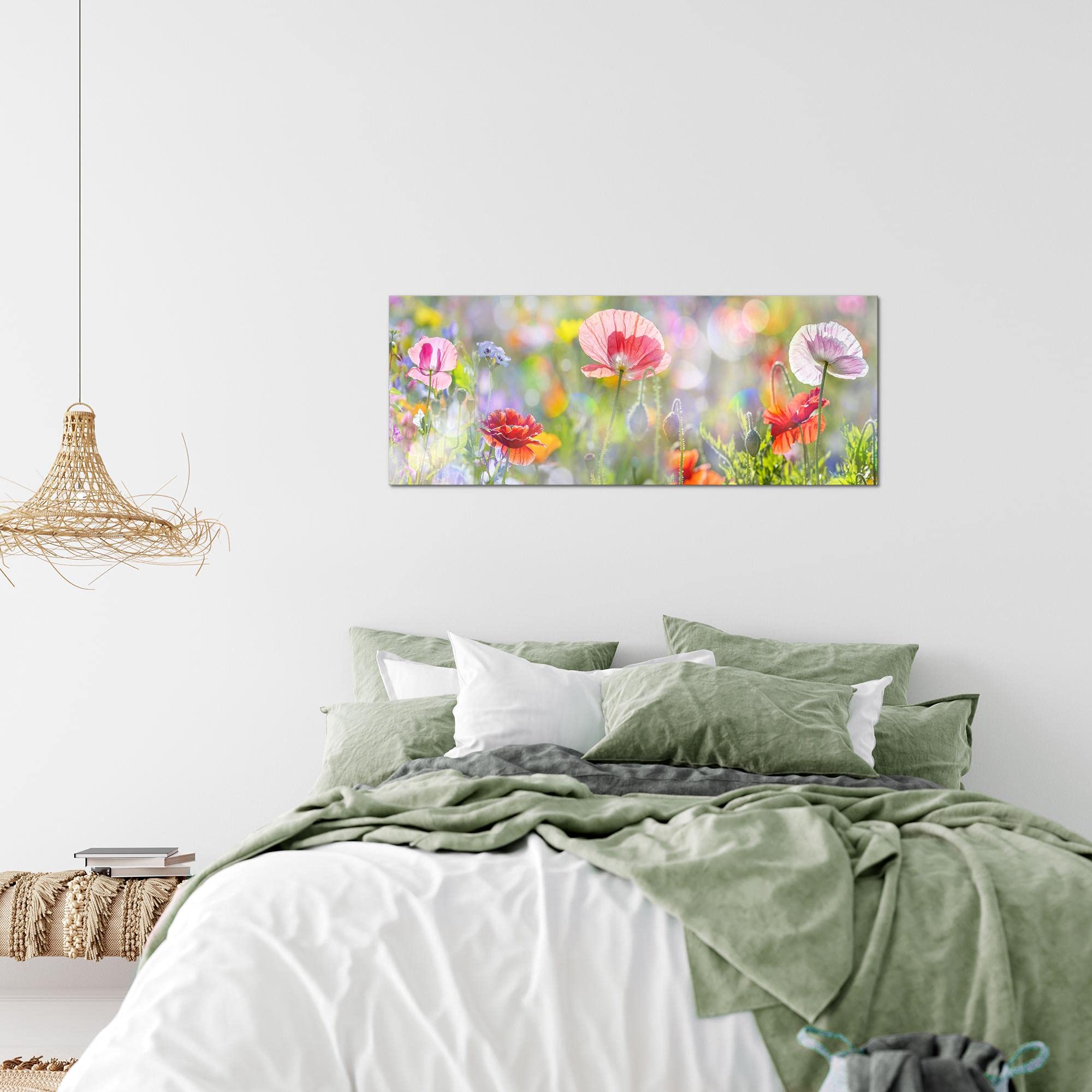 Runa Art Quadri Moderni Papaveri 1 Pezzo Tela Non Tessuta Soggiorno Corridoio Prato fiorito Tramonto Rosso 043912a