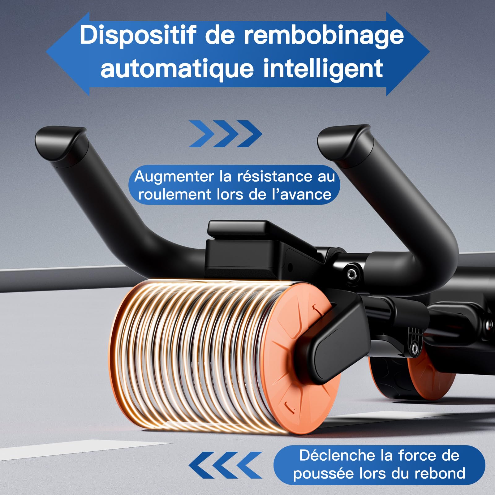 Roue Abdominale à Rebond Automatique Avec Tapis de Fitness【Conception à Trois Roues】Abdos Musculation Appareil Sport Maison, Roulette Abdominaux, gym Accessoires pour Hommes et Femmes