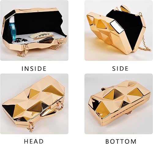 Miniatura 5 de QZUnique Bolso de mano de metal con diseño geométrico de noche con cadena de corte de piedra abstracta para mujer Negro, A-silver, negro, dorado,