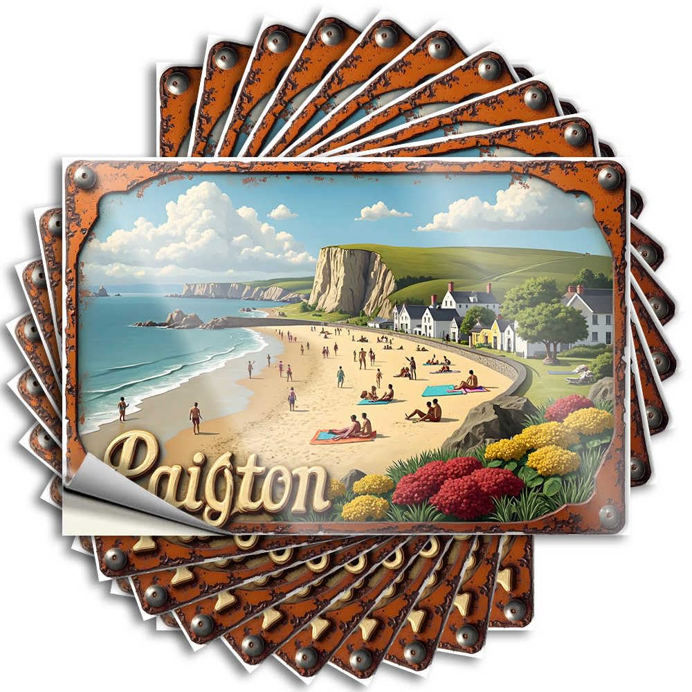 Cottage Aesthetic Tattoo - Paignton Beach: A Serene Coastal Retreat Removable Decal Hat Easy Peel for Math(8X12CM)