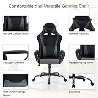 Vista 5 de Silla de juegos, respaldo alto, de piel sintética, silla de computadora con reposabrazos, reposacabezas y soporte lumbar para niños, adolescentes