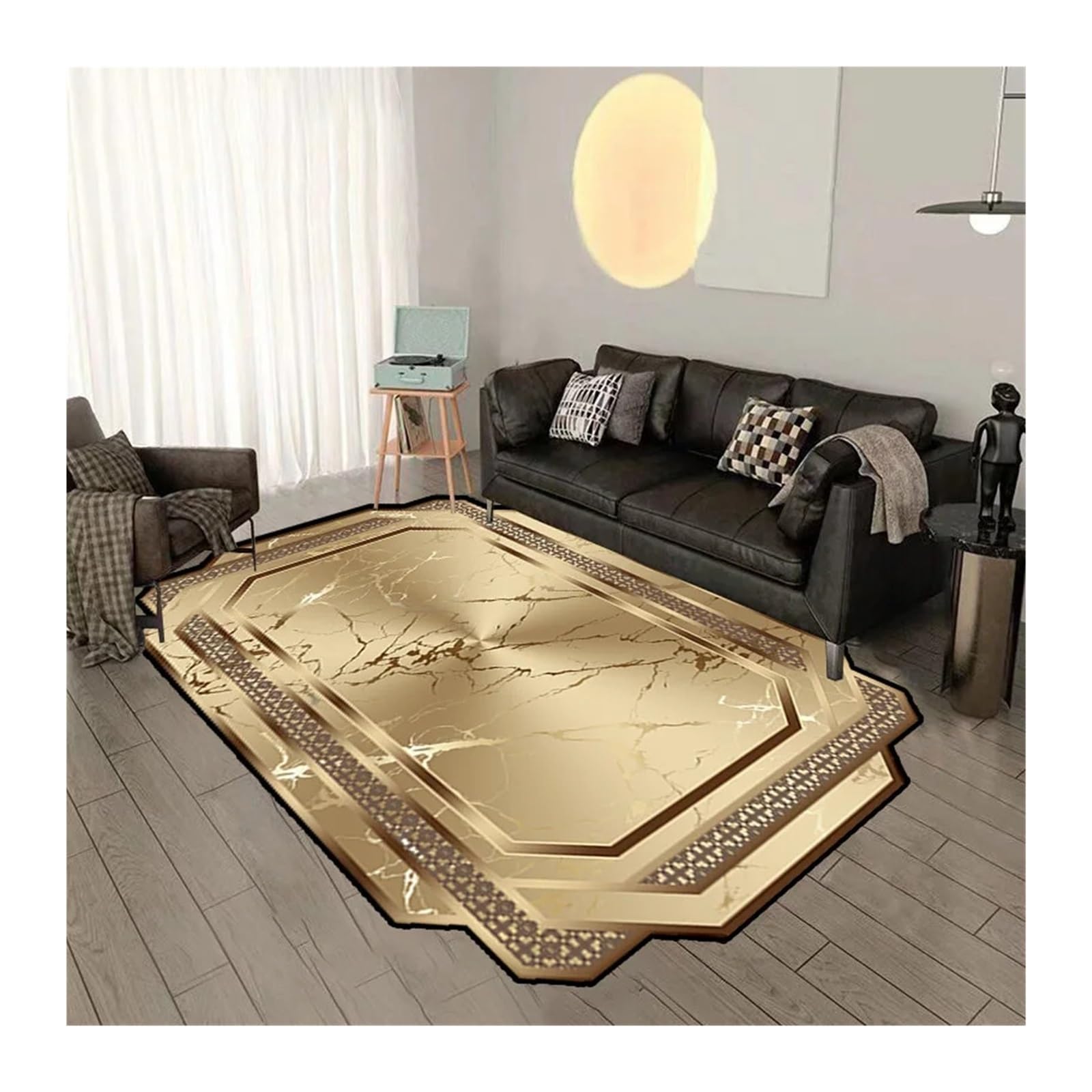 Tapis irrégulier doré pour salon chic, grand tapis lavable design moderne de 120x160cm