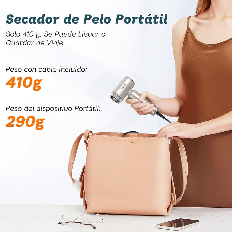 SUPGALIY Mini Ionos Hajszárító Diffúzorral - 1500W, Ultrakönnyű (290g), 4 Hőfokozat, 2 Sebesség, Kíméletes Hajápolás, Utazáshoz Ideális
