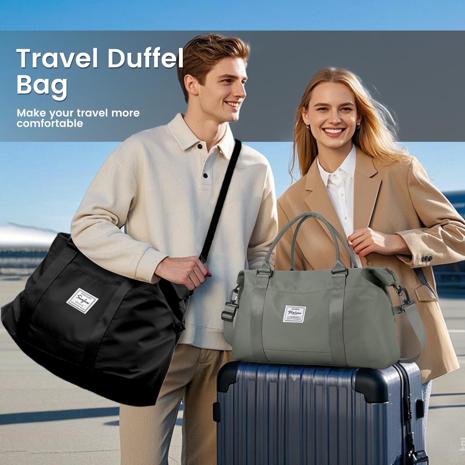 SZLX Ryanair Cabin Bag 40x30x20 Duffel Bag, Ryanair Airlines Cabin Bag 40x20x25 Underseat Foldable Travel Duffel Bag Holdall Tote Carry on Hand Luggage Overnight for Women and Men(Olive Green) — view 2