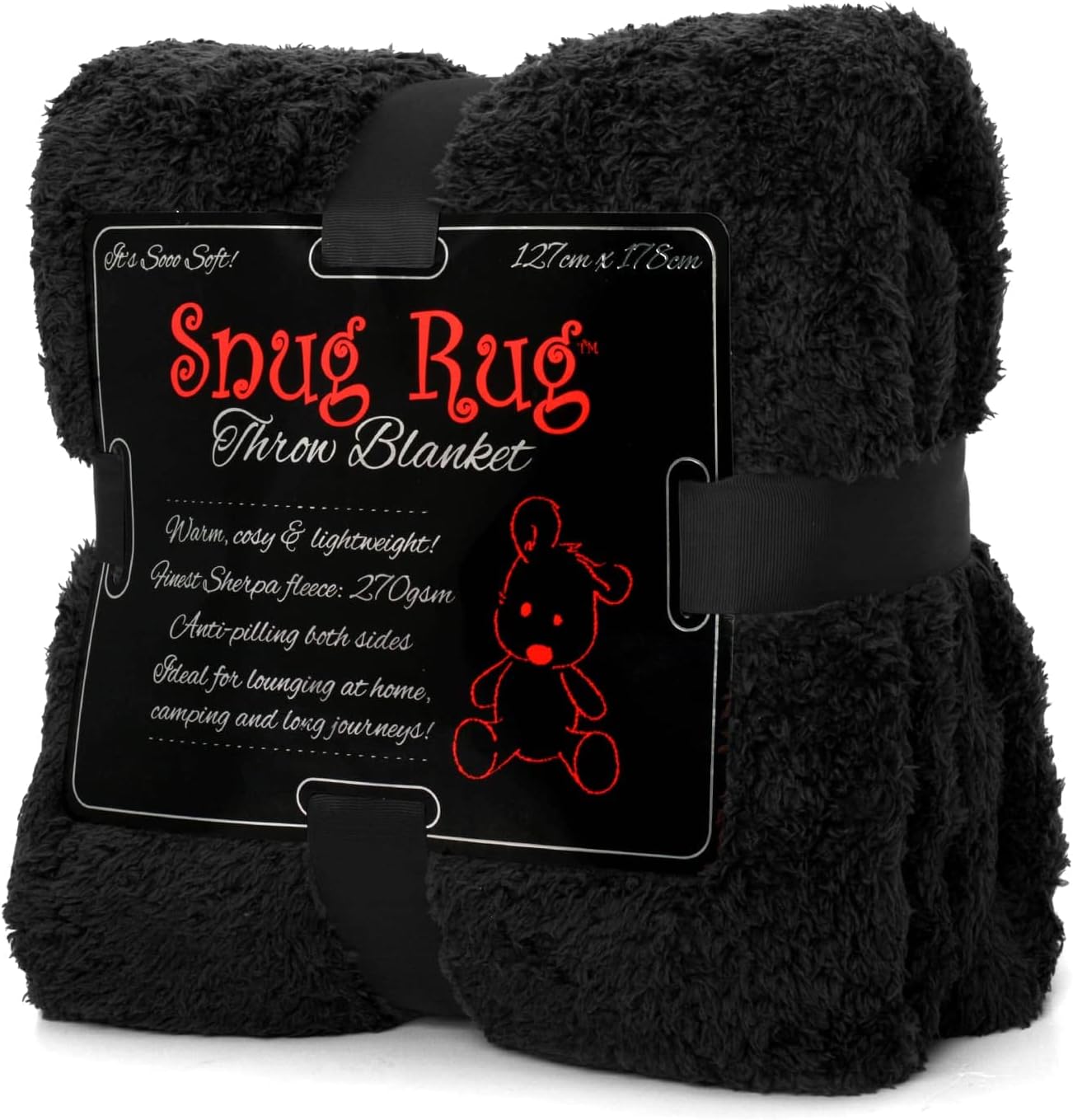 – Snug Rug Special Edition Blankets Luxury Sherpa Fleece 127 x 178cm (50" x 70") Sofa Throw Blanket (Black)
