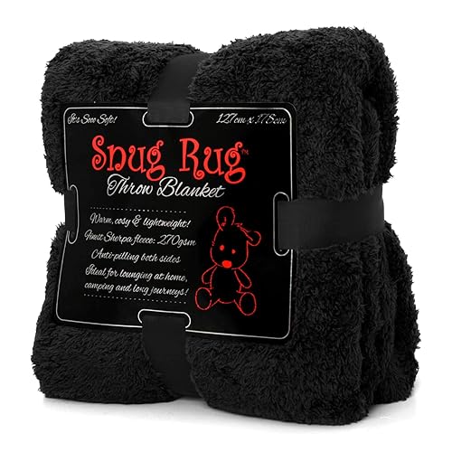 Snug Rug Special Edition Blankets Luxury Sherpa Fleece 127 x 178cm (50" x 70") Sofa Throw Blanket (Black) - Black