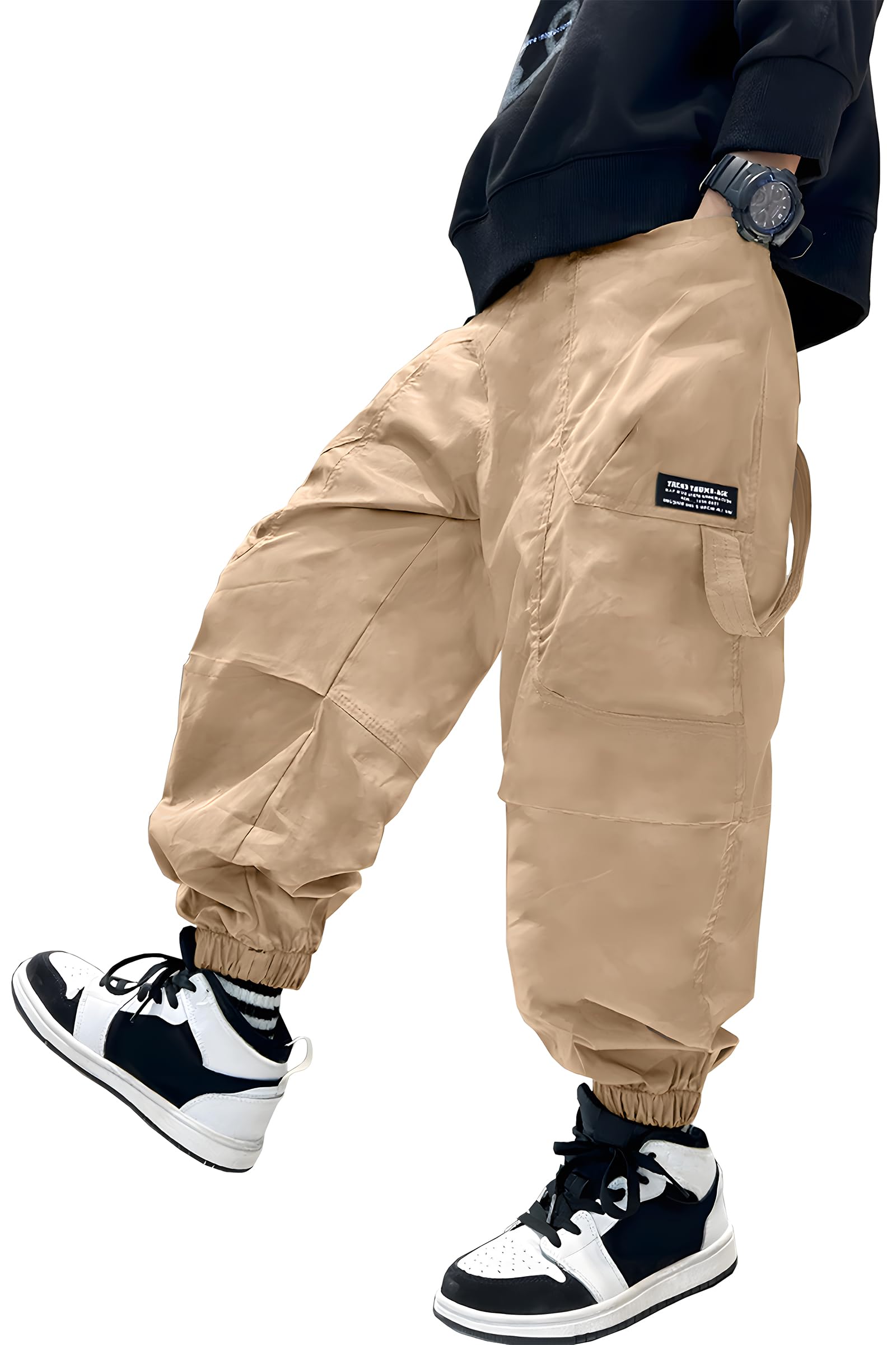 Pantalones cargo resistentes para niños AOWKULAE en tono caqui 8