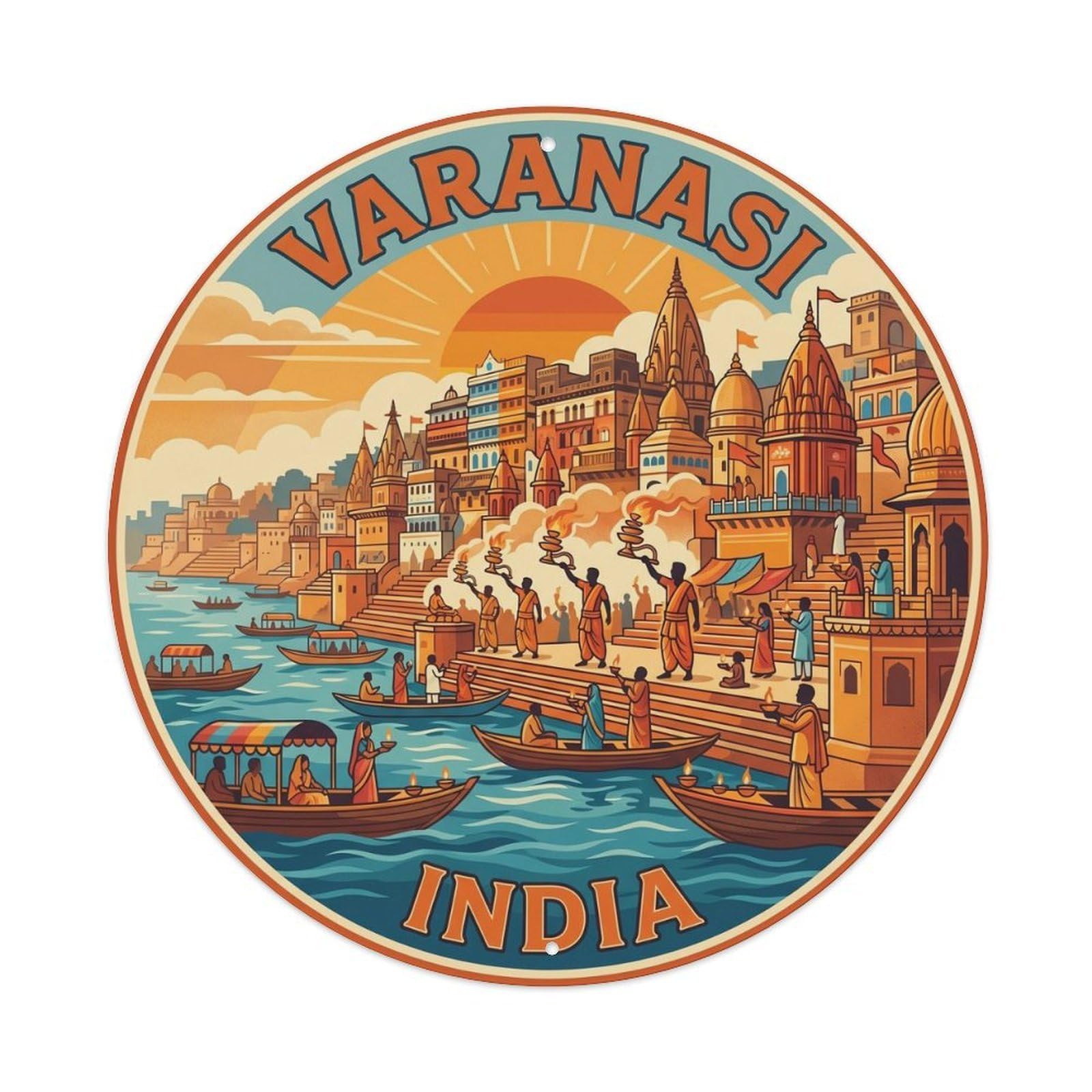 Vintage Travel India Varanasi Ghats Metal Tin Sign
