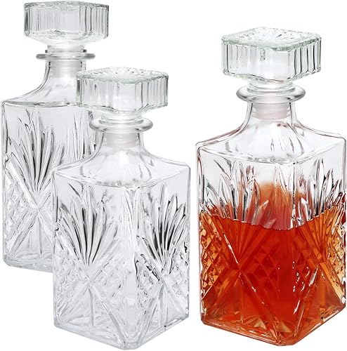 Botella de vidrio, decantador de whisky de 31 onzas, delicado juego de decantadores para tequila, brandy, escocés y vodka, regalos, decoración de