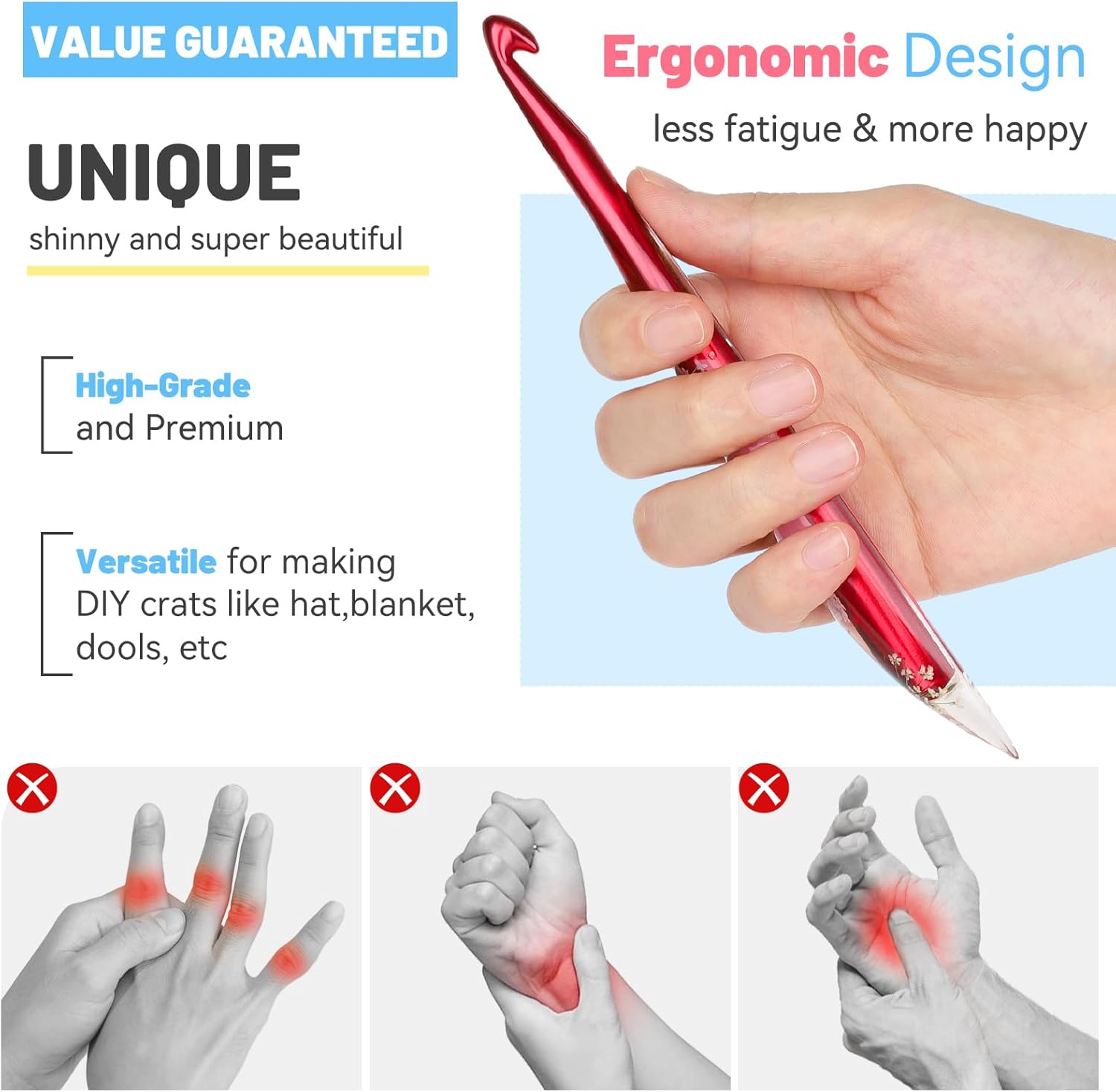 Aeelike Crochet Hooks Set, 6.0mm-10.0mm Ergonomic Crochet Hooks with Long Floral Handle-Super Shinny and Unique for DIY Crfats Blnaket Sweaters, Ideal & Beautiful Gifts for Mothers Crocheting Lovers