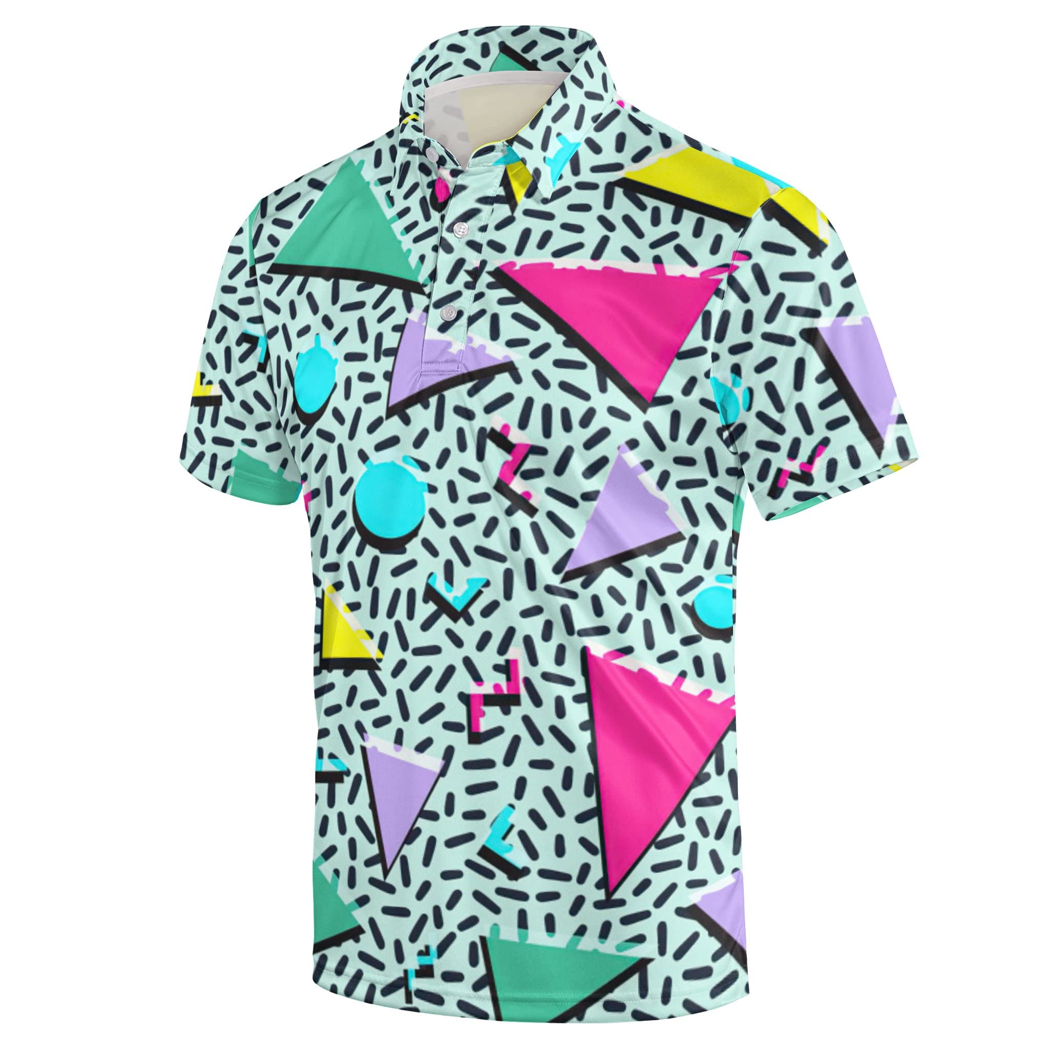 Mens 80s Golf Shirt with loud geometric print
