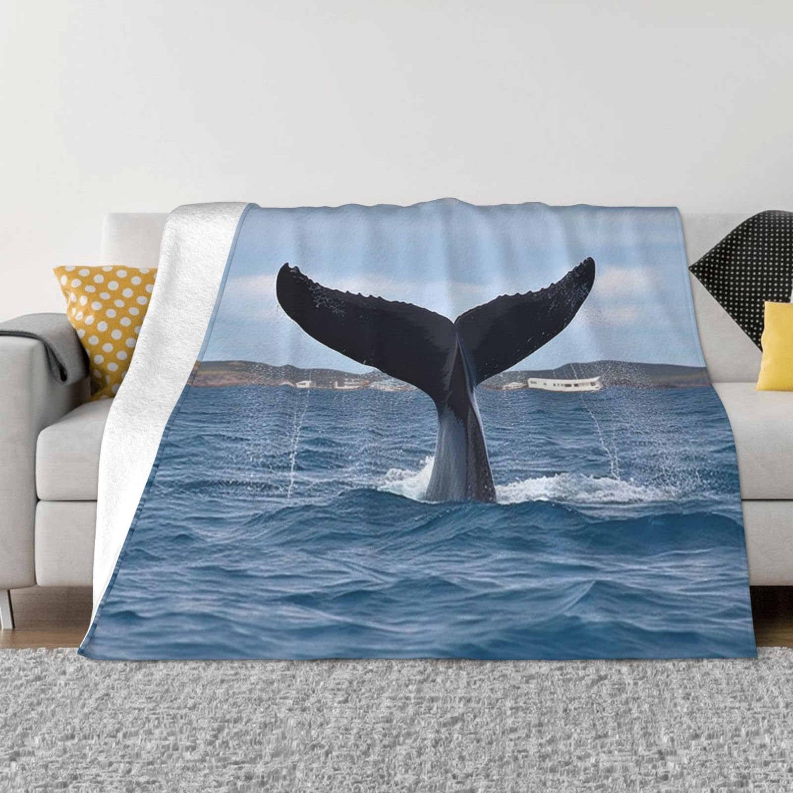 KLOPH Whale Tail Throw Blanket 60"x50" Flannel Fluffy Warm Blanket for Couch, Reversible Plush Blankets for Bed, Comfy Fuzzy Blanket for Sofa, Plush Lightweight-Blankets for All Season