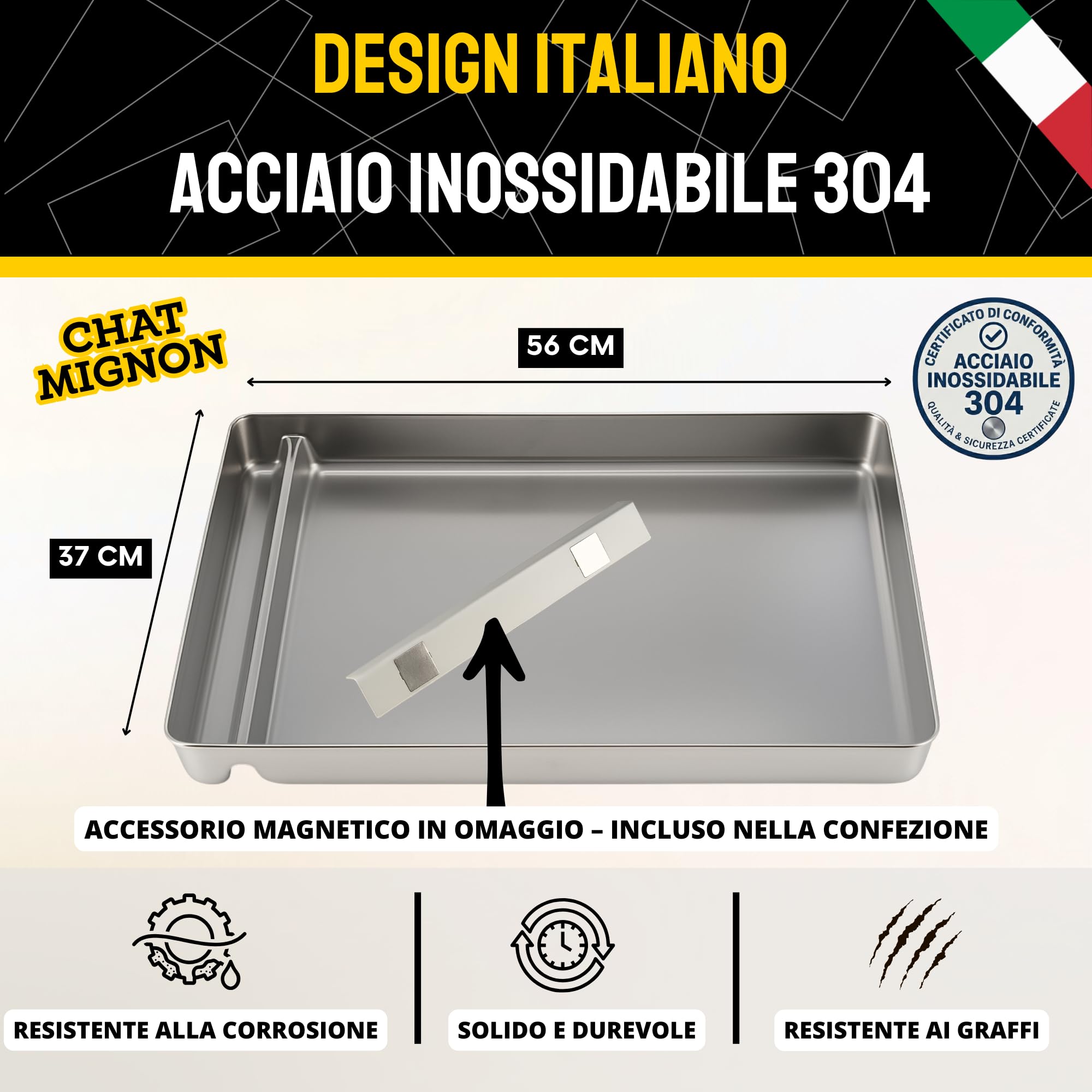 ChatMignon® – Cassetta Igienica Riutilizzabile in Acciaio Inox 304, Compatibile con Pet-Safe Scoop-Free, Ultra Resistente, Anti-Odori & Macchie, Ecologica, Angoli Arrotondati