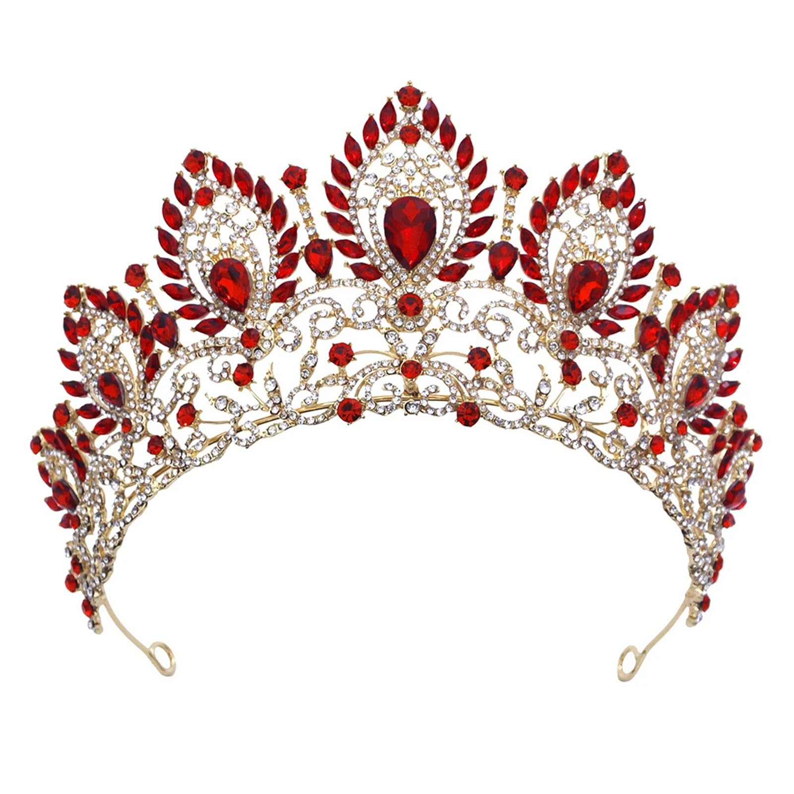 Korona ślubna w stylu vintage – tiara, akcesoria do włosów dla kobiet, suknia ślubna, urodziny, księżniczka (złoto-czerwony)