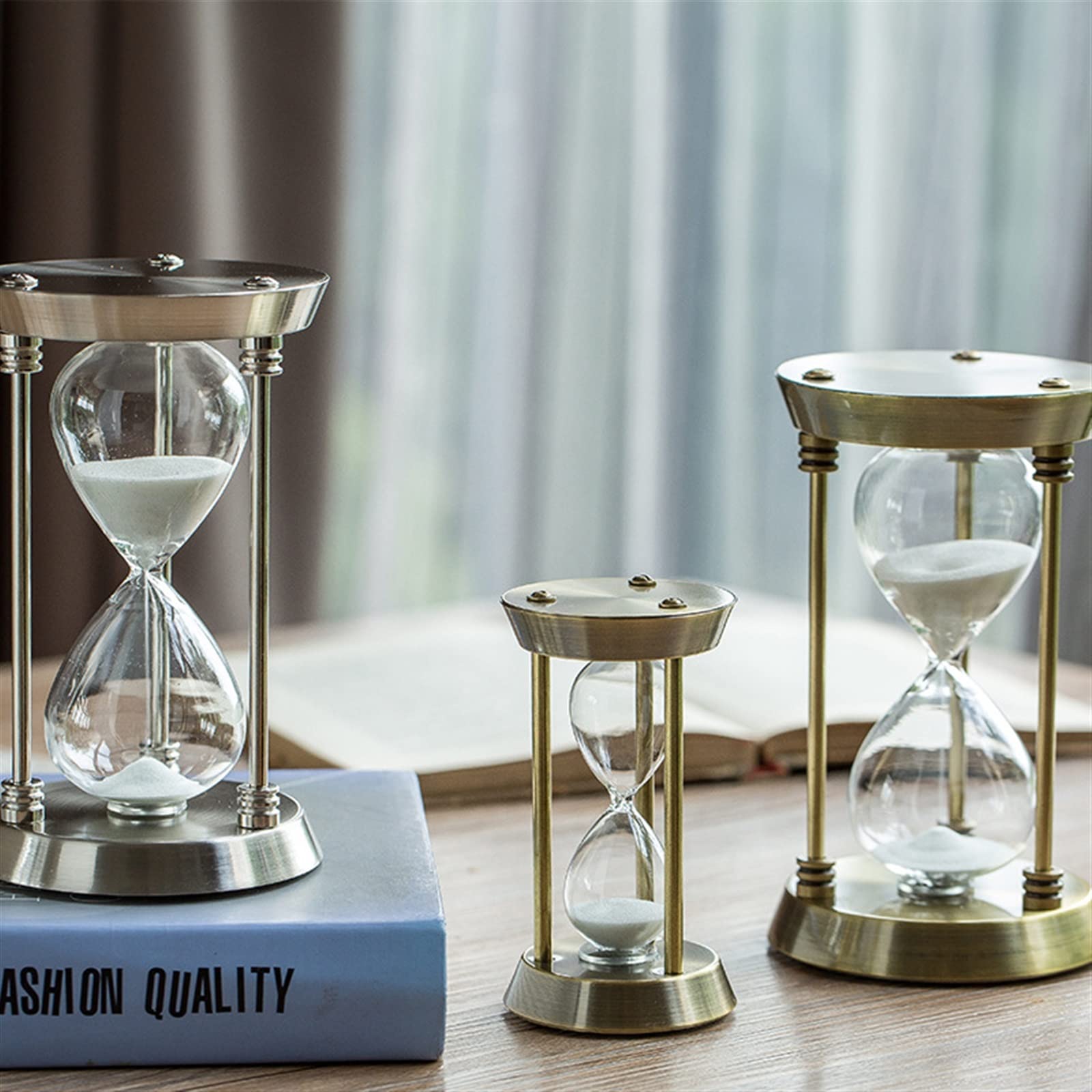 Reloj de arena Reloj de arena de 15 minutos, reloj de arena pequeño de 5,1 pulgadas, reloj de arena de latón antiguo, reloj de arena de cristal de hora único de metal de 5 minutos for cocina, hogar, o