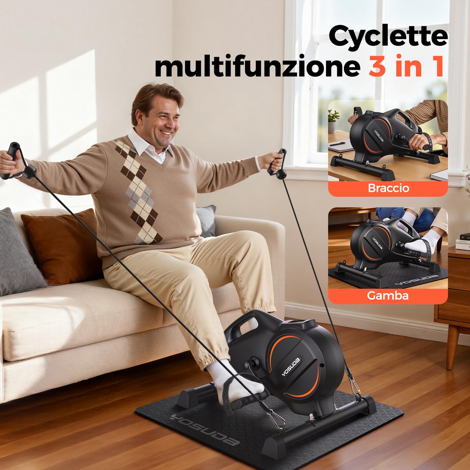 YOSUDA Cyclette da Seduta, Mini Cyclette con 2 Fasce di Resistenza e Tappetino Antiscivolo, Pedaliera per Anziani, Funzionamento Silenzioso, Portatile, Adatto per L'uso Domestico e in Ufficio