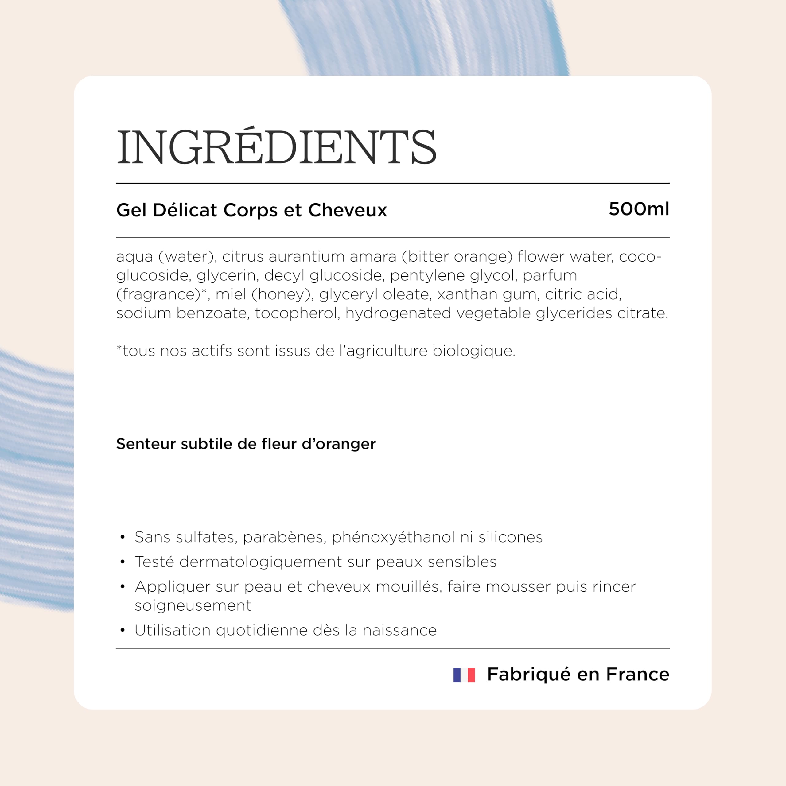 Minois Paris - Gel Lavant Délicat pour Bébé - Corps & Cheveux Facile à rincer - Apaise les Peaux Sensibles - Ingrédients 97,6 % Origine Naturelle - Sans Parabènes & Sulfates - Made in France - 500ML
