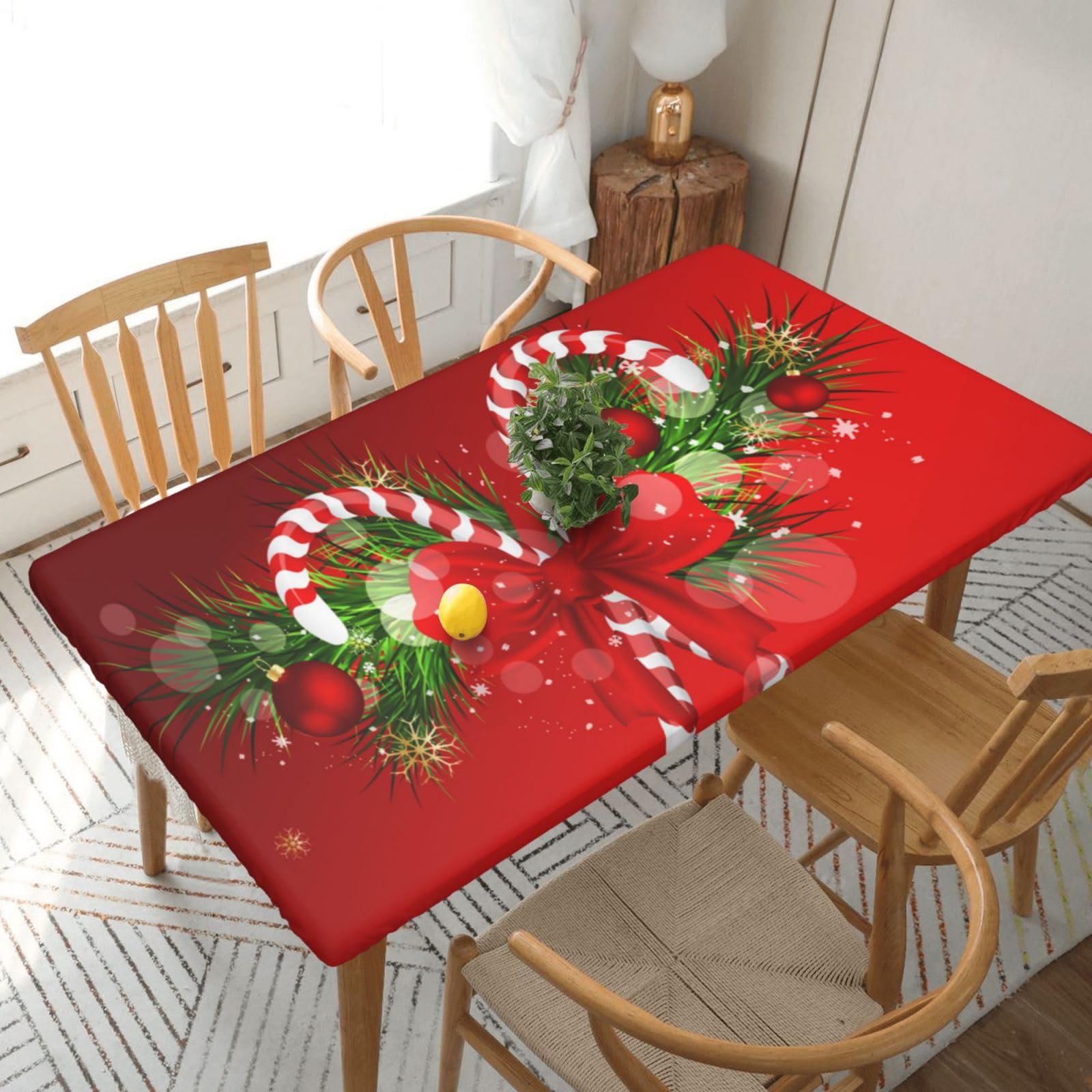 BNVSADC Merry Christmas 2 Printed 5FT Tablecloth Polyester Kitchen Water Resistant Table Cloth Dining Table Decoration Table Covers, 152x76 CM