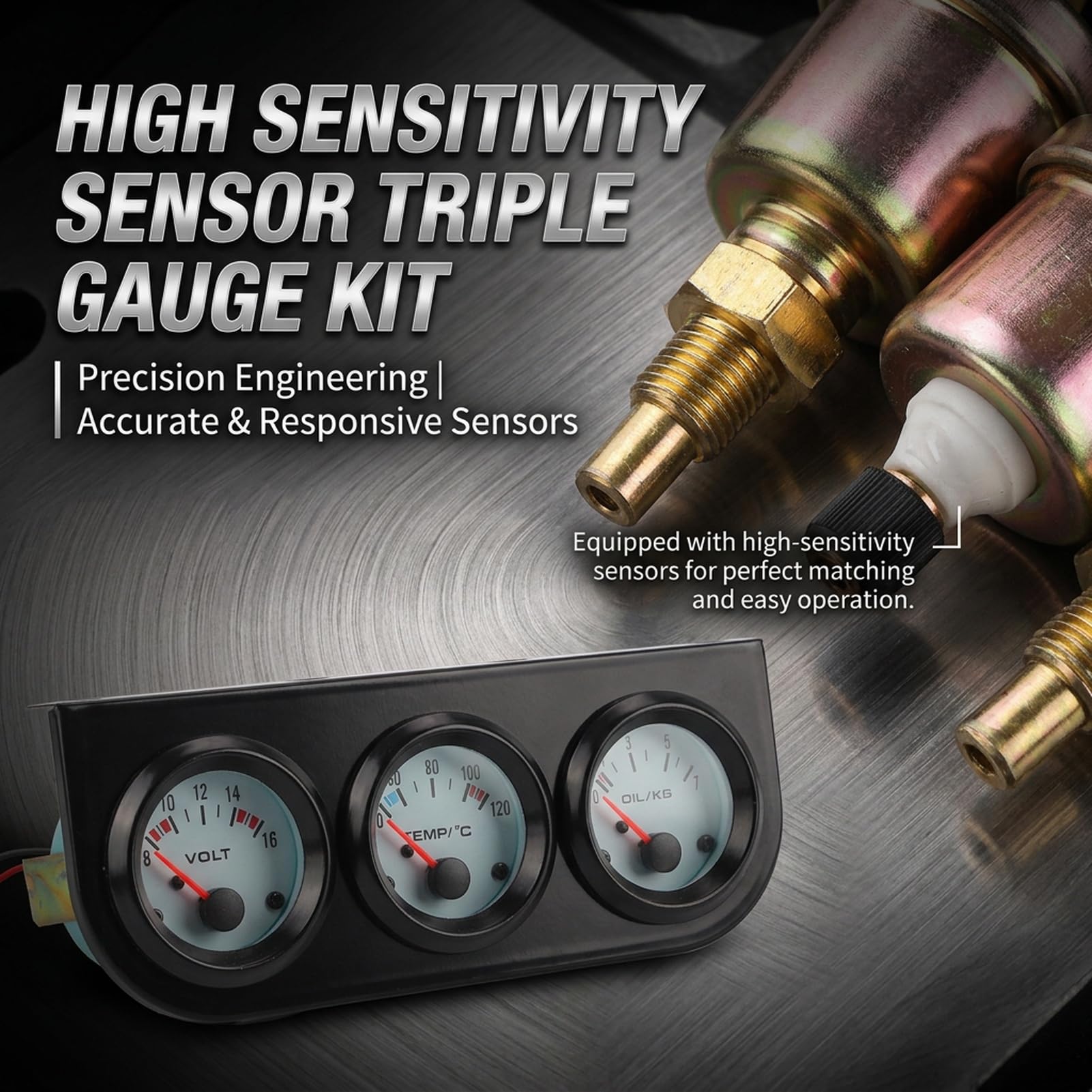 52 mm Öldruck-Temperatur-Voltmeter-Instrumententafel.Ein universelles Auto-Dreifachanzeigen-Set, das als Kfz-3-in-1-Instrumentenanzeige für 12-V-Systeme konzipiert ist