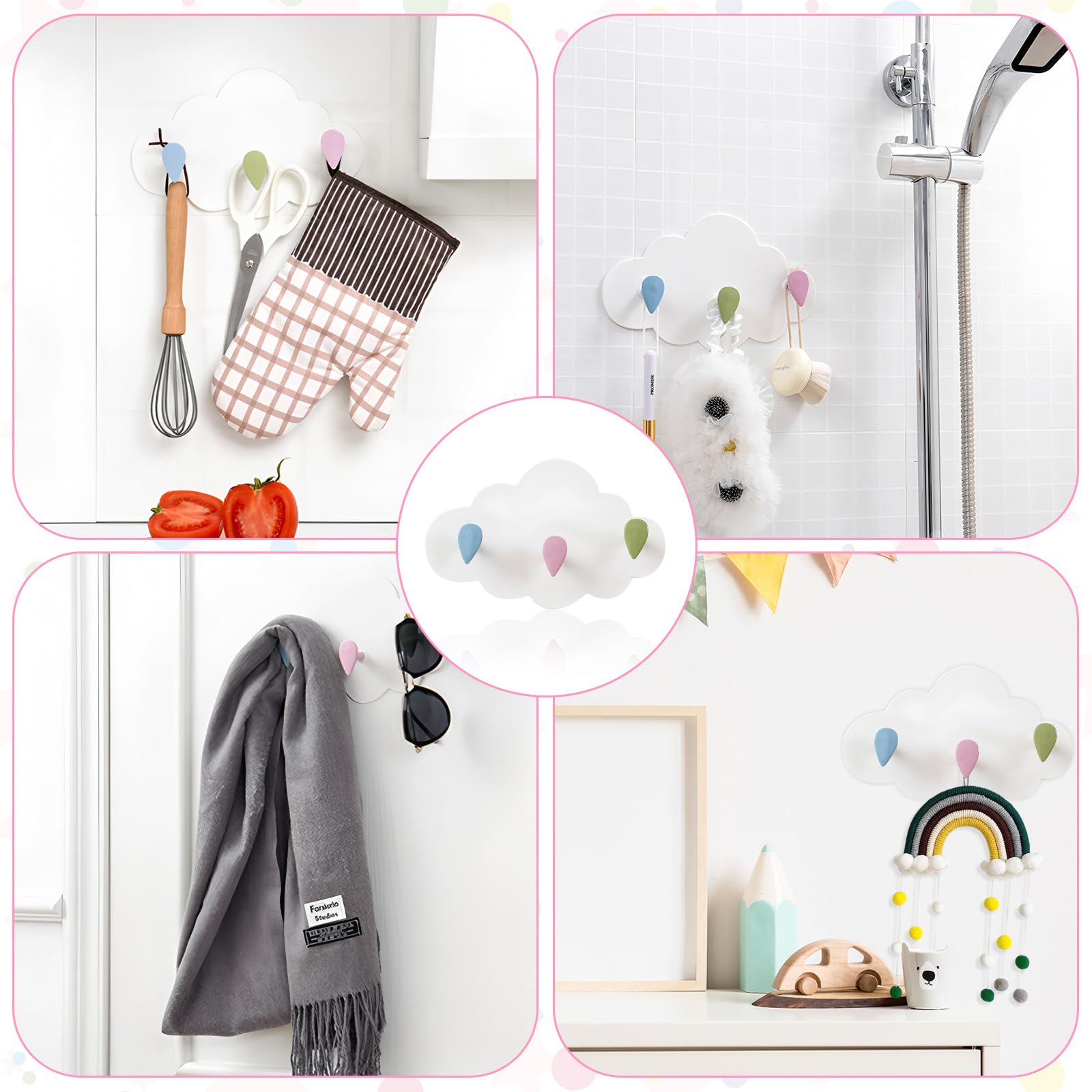 Perchero de pared para habitación infantil Perchero para niño Perchero infantil con 3 ganchos Colgador de Puerta con Nube Perchero de Pared Colgador para Decorar la habitacion de los niño