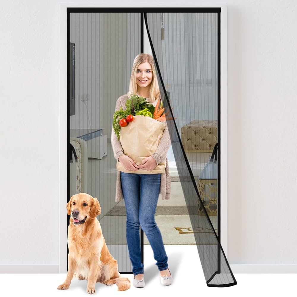 Amazon.com: Puerta mosquitera magnética: se adapta a puertas de 36 x 96  pulgadas, tamaño real de pantalla de 38 x 97 pulgadas, división de malla  manos libres, cortina de malla resistente que