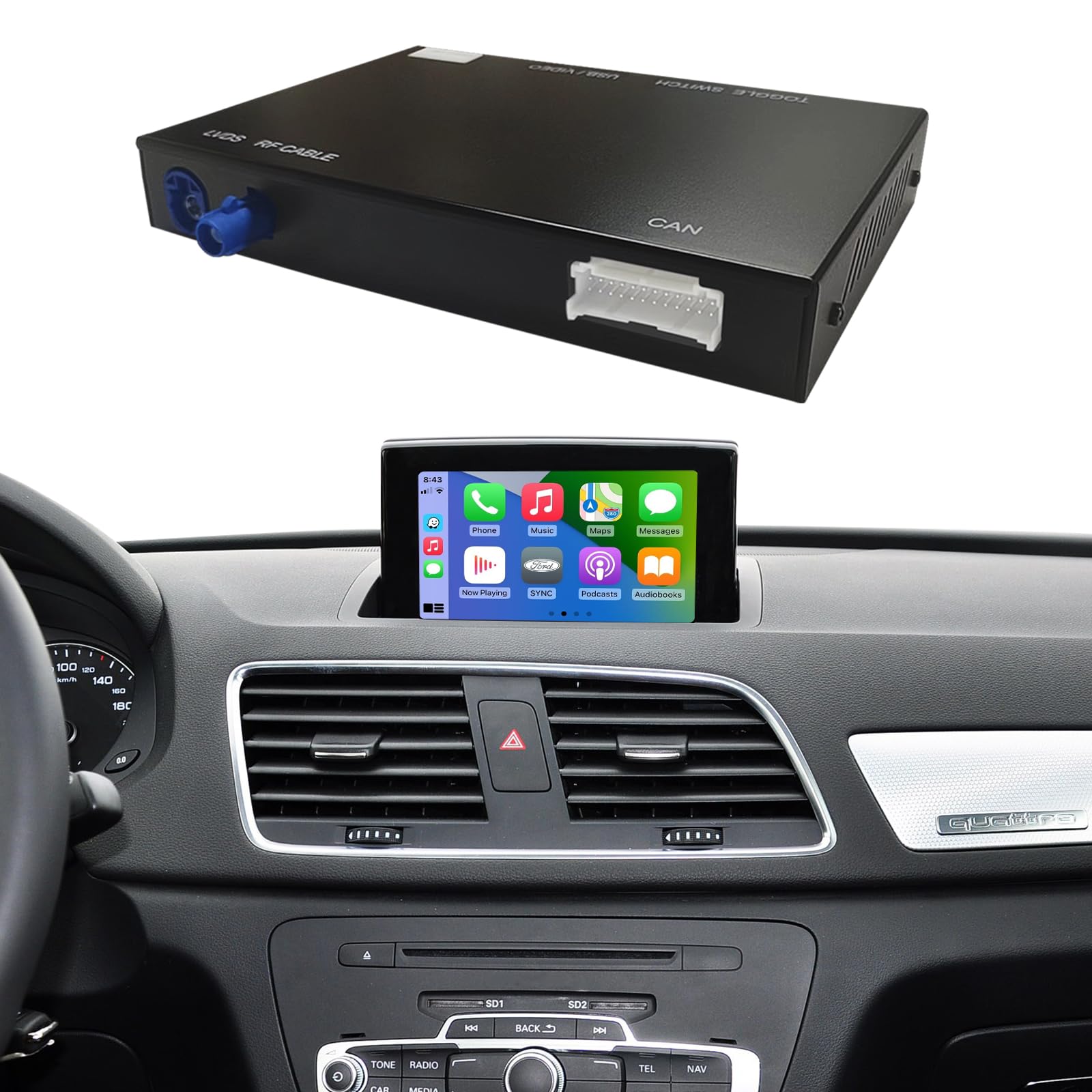 Road Top Bezprzewodowy Carplay Android Auto dla Audi Q3 2014-2018 Rok z MMI 3G, (HN+ wersja oprogramowania samochodowego), Obsługa Mirrorlink, Kamera, Nawigacja