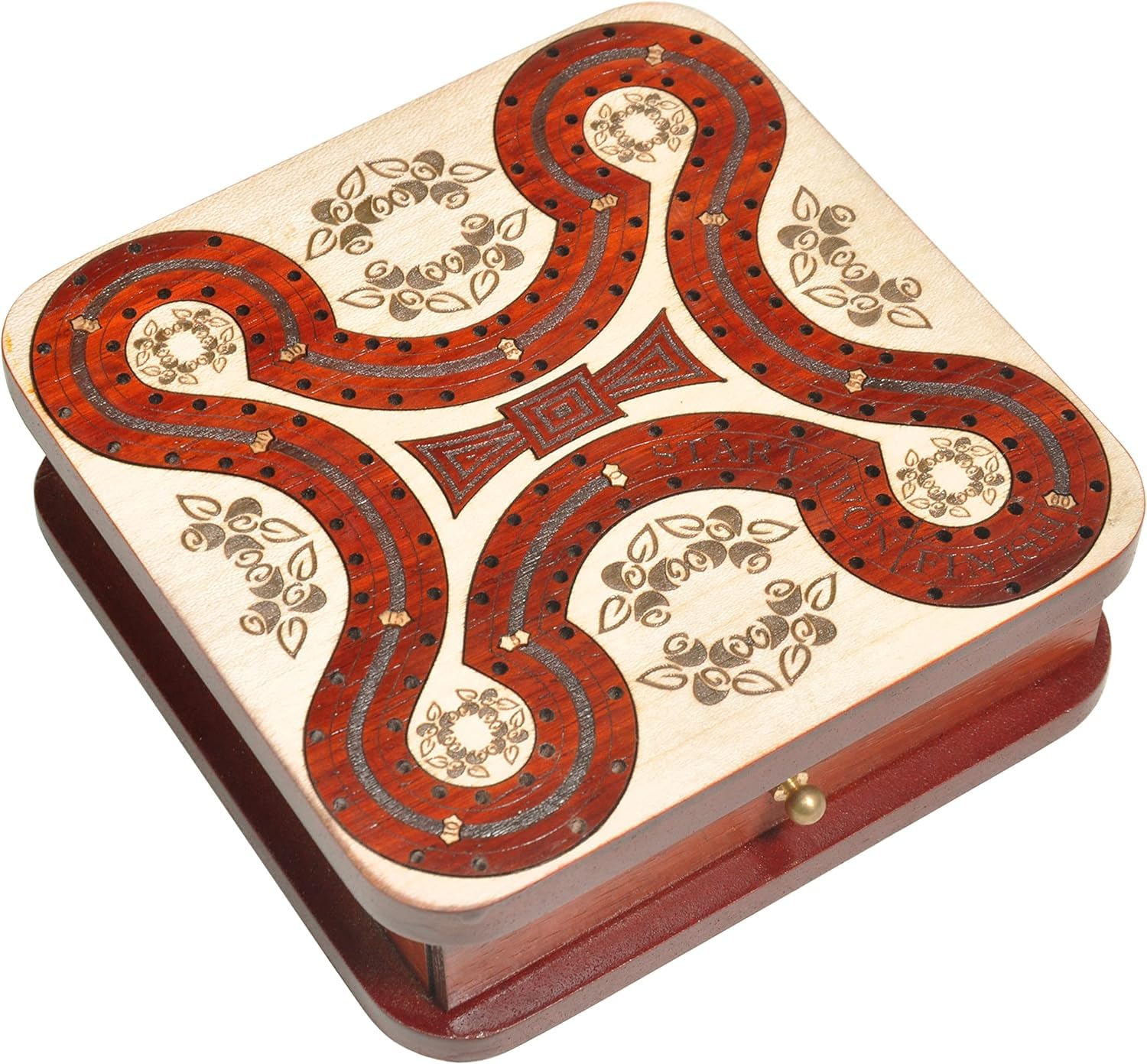 PALM ROYAL HANDICRAFTS 2 Track Wooden Cribbage Board - Two Player Cribbage (60 House) - Alphabet X Track Cribbage Board-2 Decks of Cards and pegs Available (5.5 x 5.5 Inches Small).