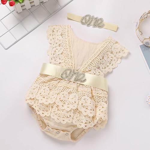 Miniatura 8 de IDOPIP Conjunto de ropa para bebé niña de 1er cumpleaños con encaje floral bohemio vestido tutú diadema de princesa pastel accesorios para fotos