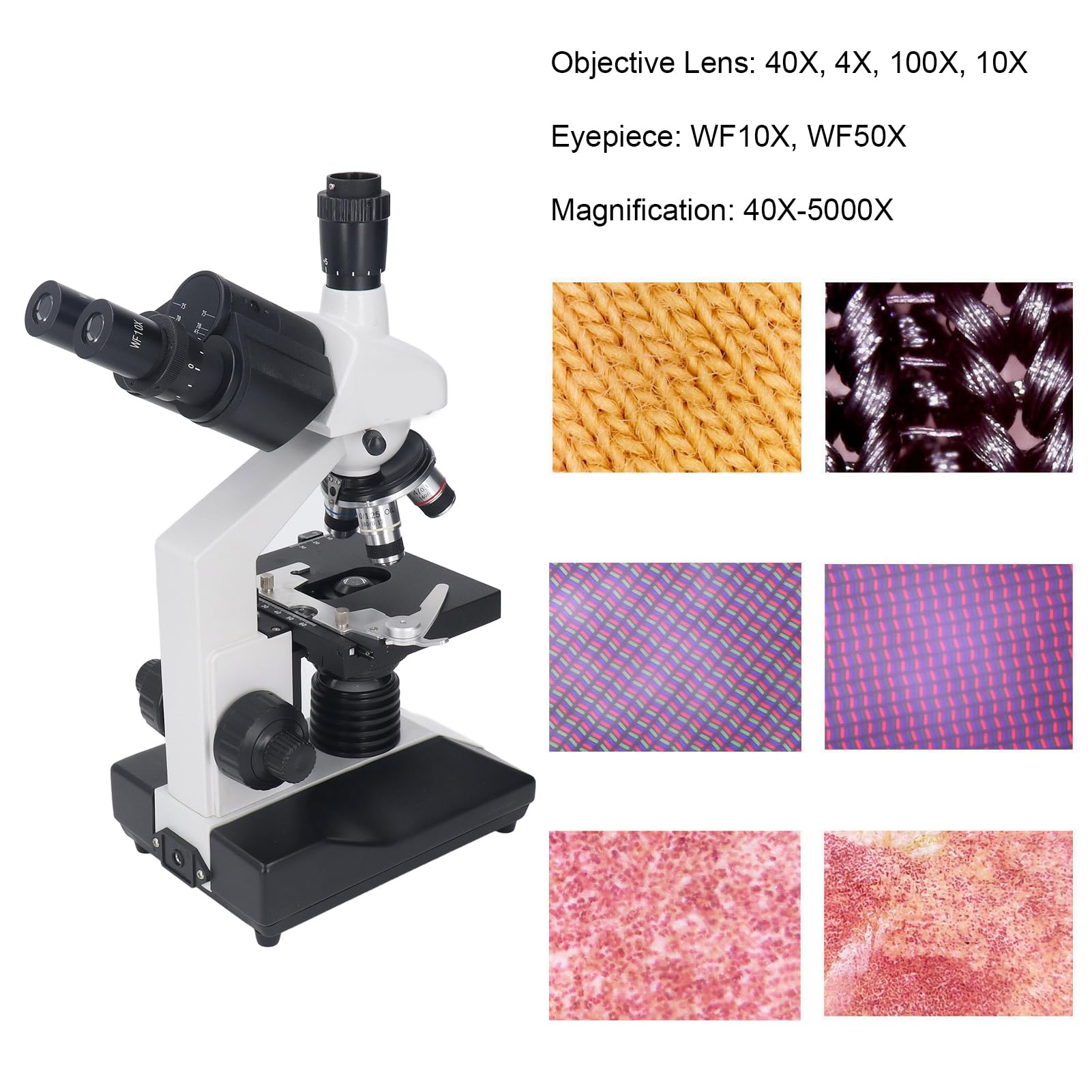 Naroote Microscopio Trinocular de 40X a 5000X, Equipo óptico Profesional de Gran Aumento para Estudiantes de Investigación de Laboratorio