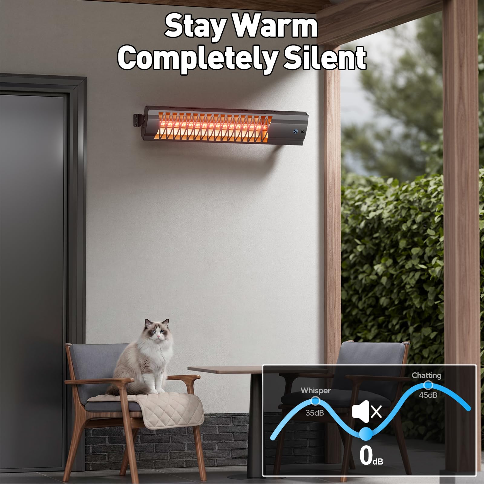 Stufa a infrarossi per terrazza, 2000 W, riscaldamento elettrico da parete IP65, impermeabile, con telecomando, per giardino, gazebo, balcone