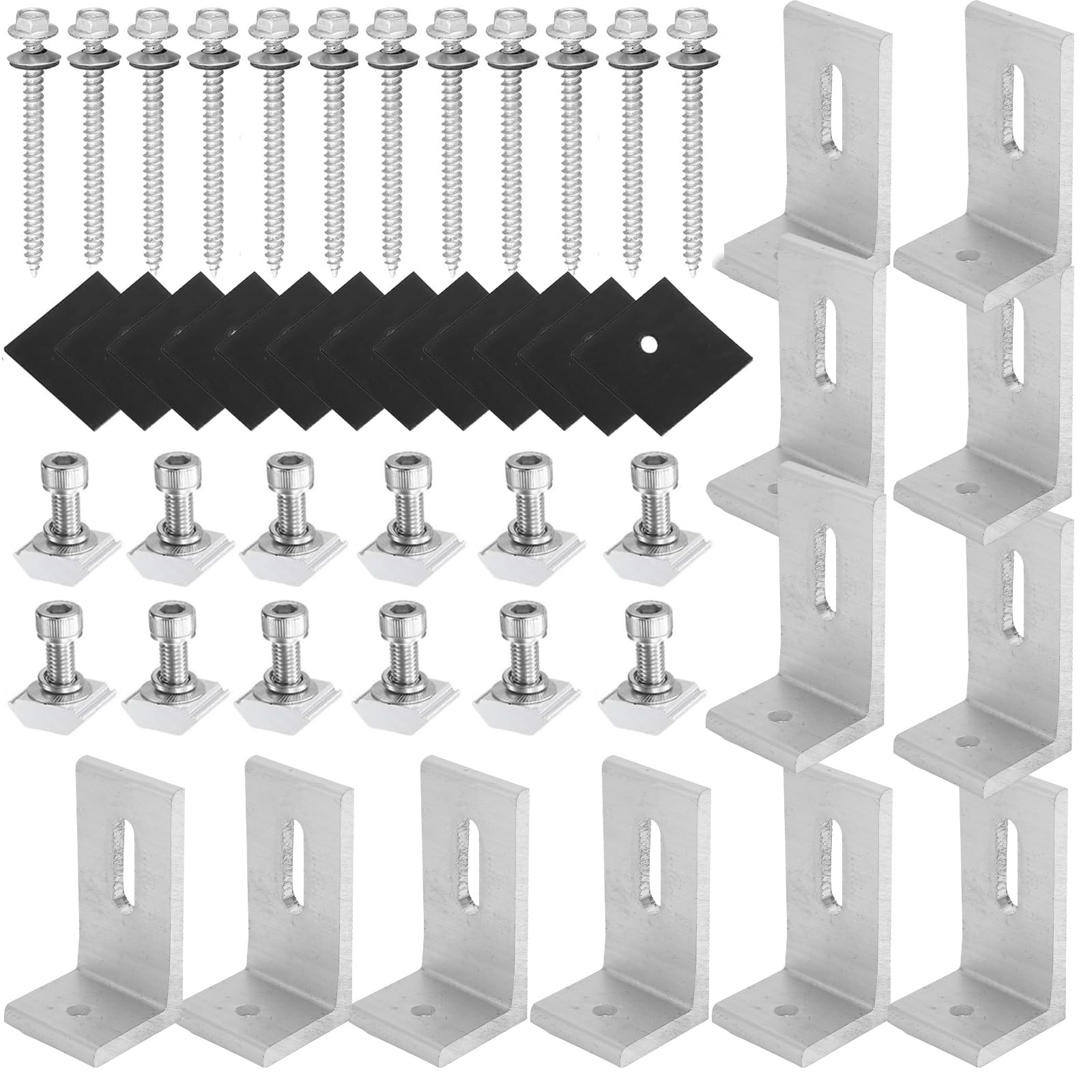 12 Pack Solar Mount L-Bracket with Hardware, Aluminum Alloy Photovoltaic Solar Panel Mounting L Brackets for RV Boat Off Grid Roof, Motor Home Roof