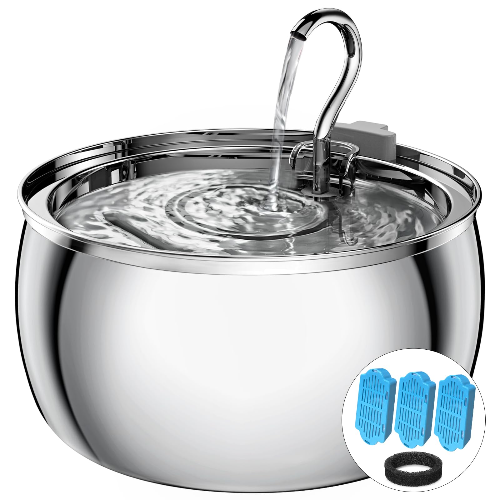 Cat Water Fountain Stainless Steel 4.0L/1.1Gal Cat Fountain for Drinking,Pet Water Fountain for Cats Indoor,Ultra-Quiet Pump,Multi-Filter System,Dishwasher Safe,Ideal for Multiple Pets