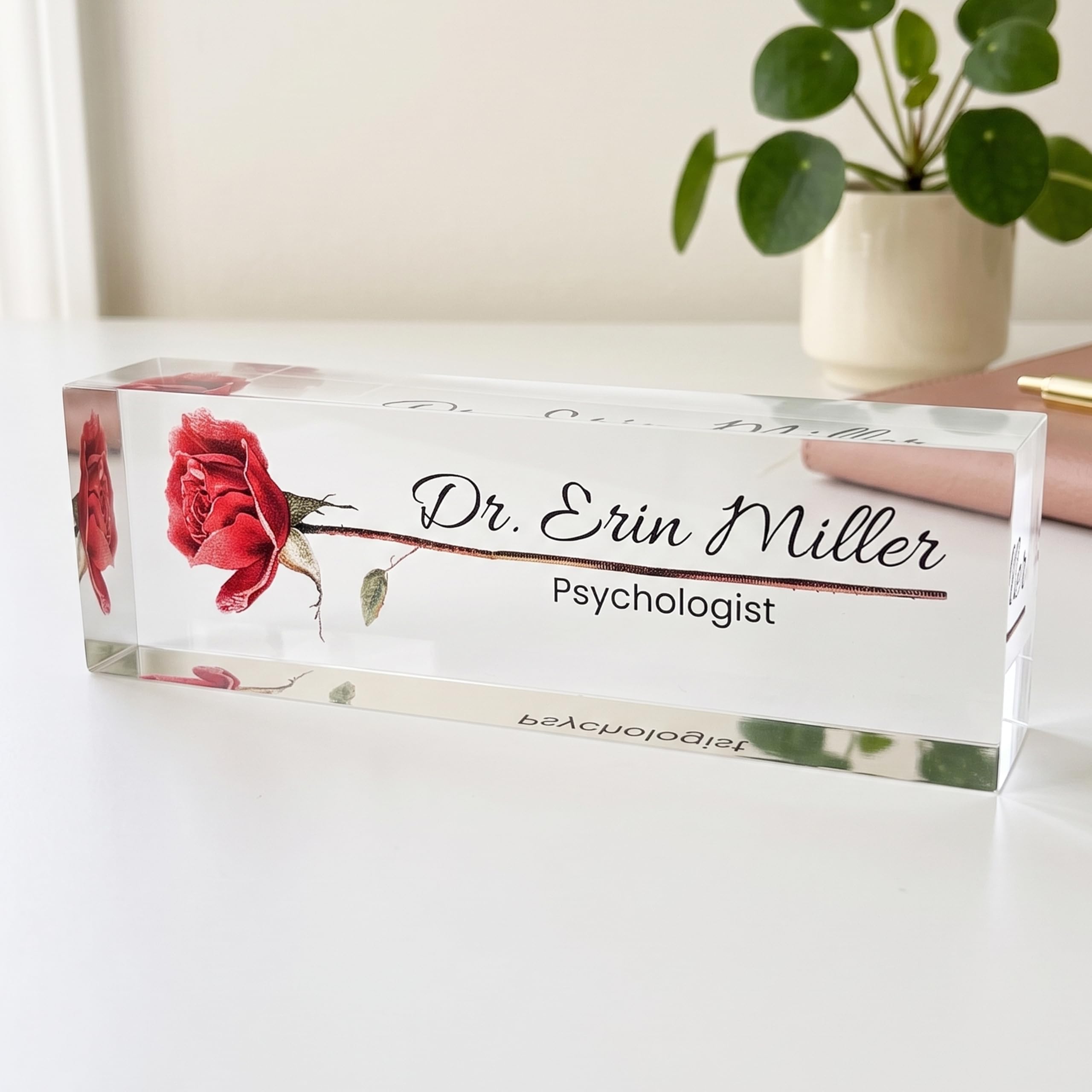 Personalized Acrylic Name Plate with Red Rose Design