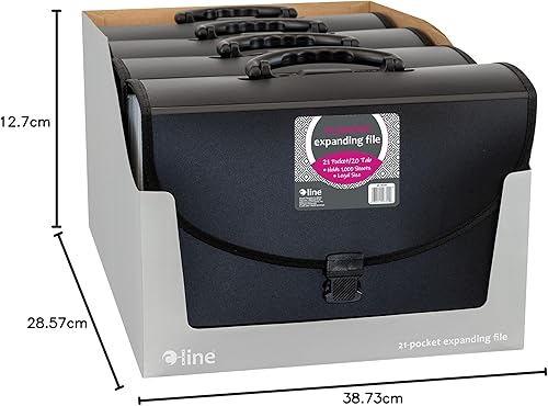 Miniatura 8 de C-Line Archivo expandible de polietileno de 21 bolsillos con asa incluye pestañas cierre de bloqueo tamaño legal negro 58320
