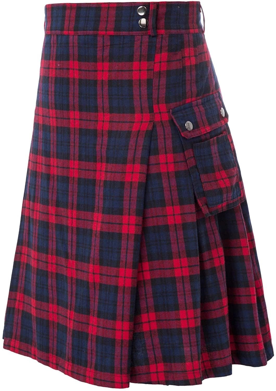 BaronHong Tartan Utility Kilts for Men Tartan Kilt with Straps and Large Cargo Pockets, red, XXL