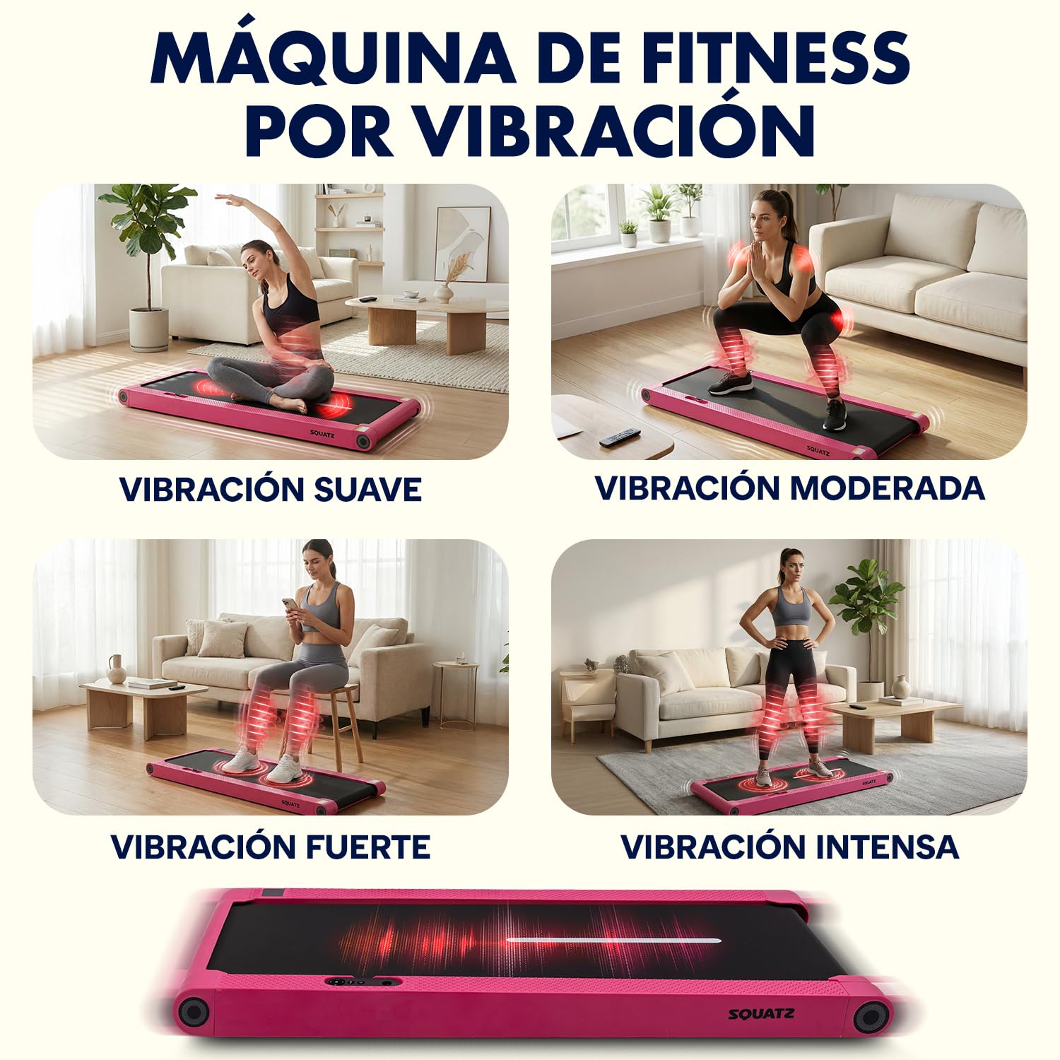 Squatz Cinta de Andar y Correr, Caminadora 2 en 1, Pad de Caminata y Barra de Sujecion con Placas de Vibracion, Pantalla LED, Soporte para Dispositivo, Mando a distancia, Fitness en Casa u Oficina