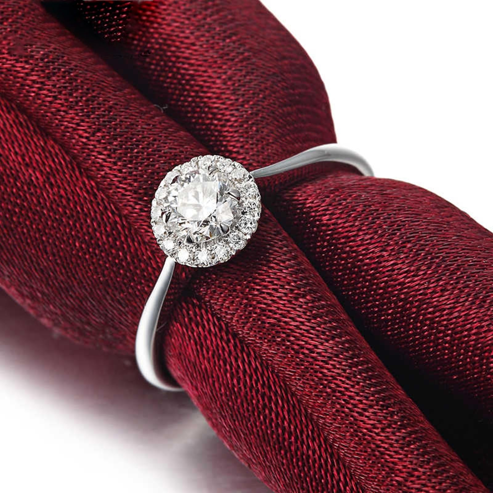 Fede nuziale da donna in oro bianco e bianco, anello di fidanzamento in vero oro 750 con diamante da 0,37 carati, per donna, misura 47 (15,0)