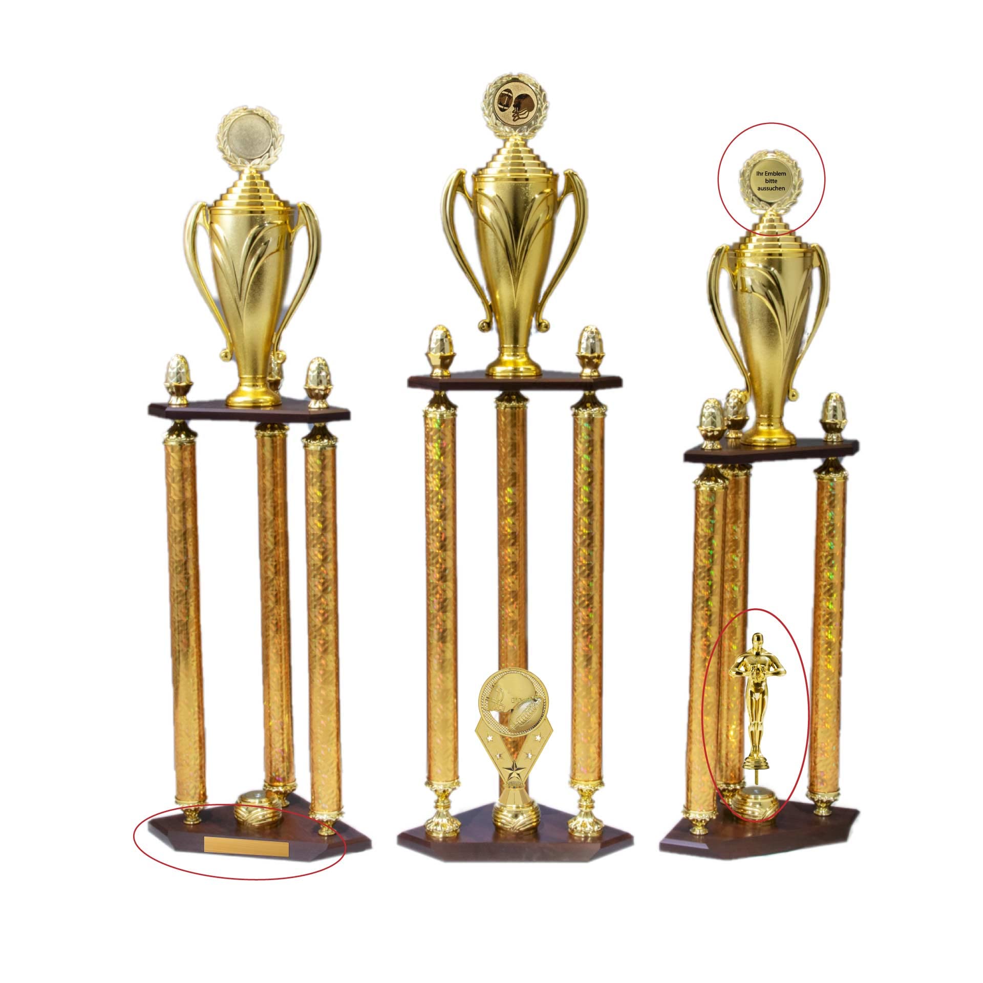 · Säulen Pokal Serie Ohio, Gold, mit Wunschtext, individuellem Motiv-Emblem, wählbar in 3 Größen, oder als 3er-Serie