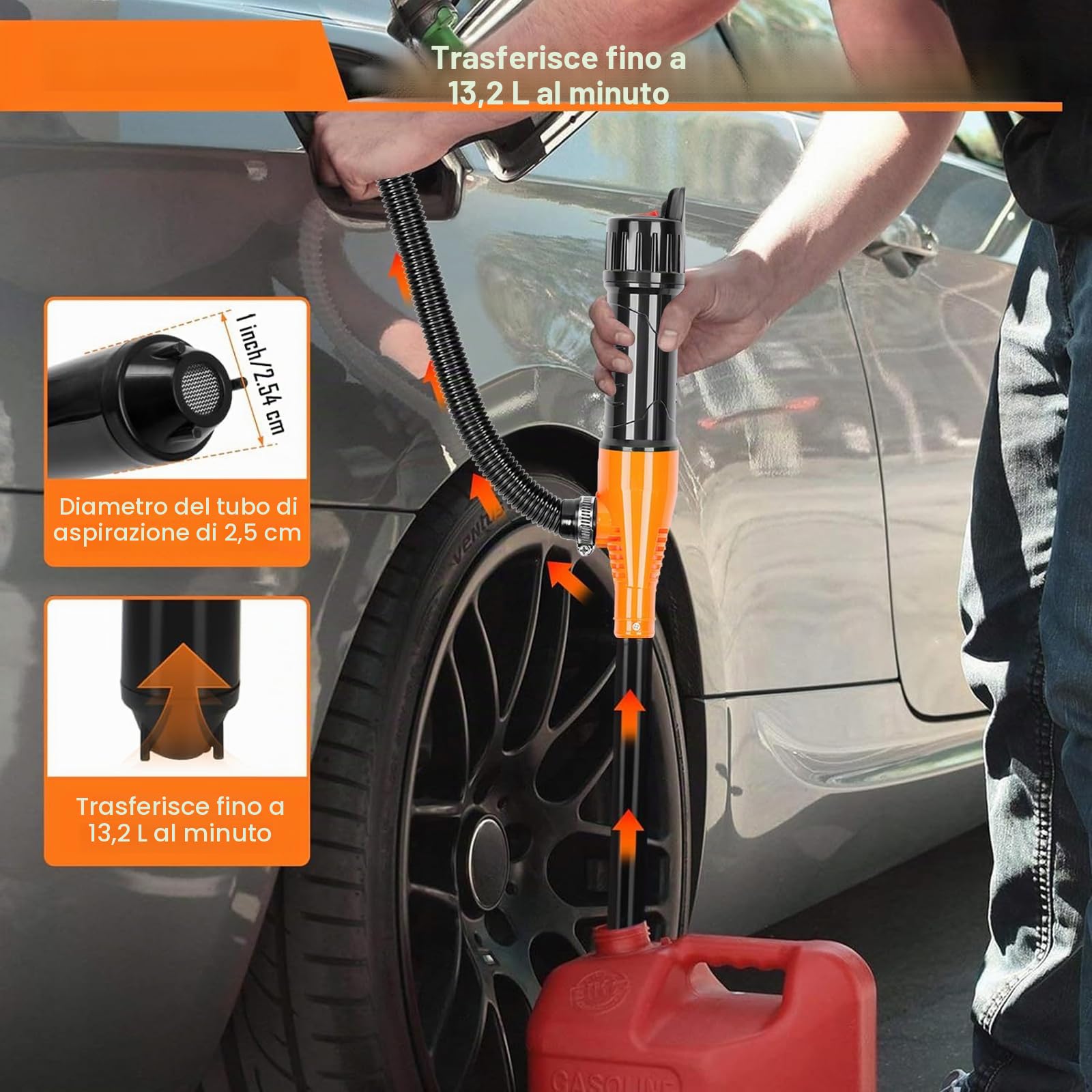 Pompa di trasferimento del carburante alimentata a batteria, pompe a batteria con ugello di arresto rapido per benzina, diesel, olio, gas, acqua, acquario