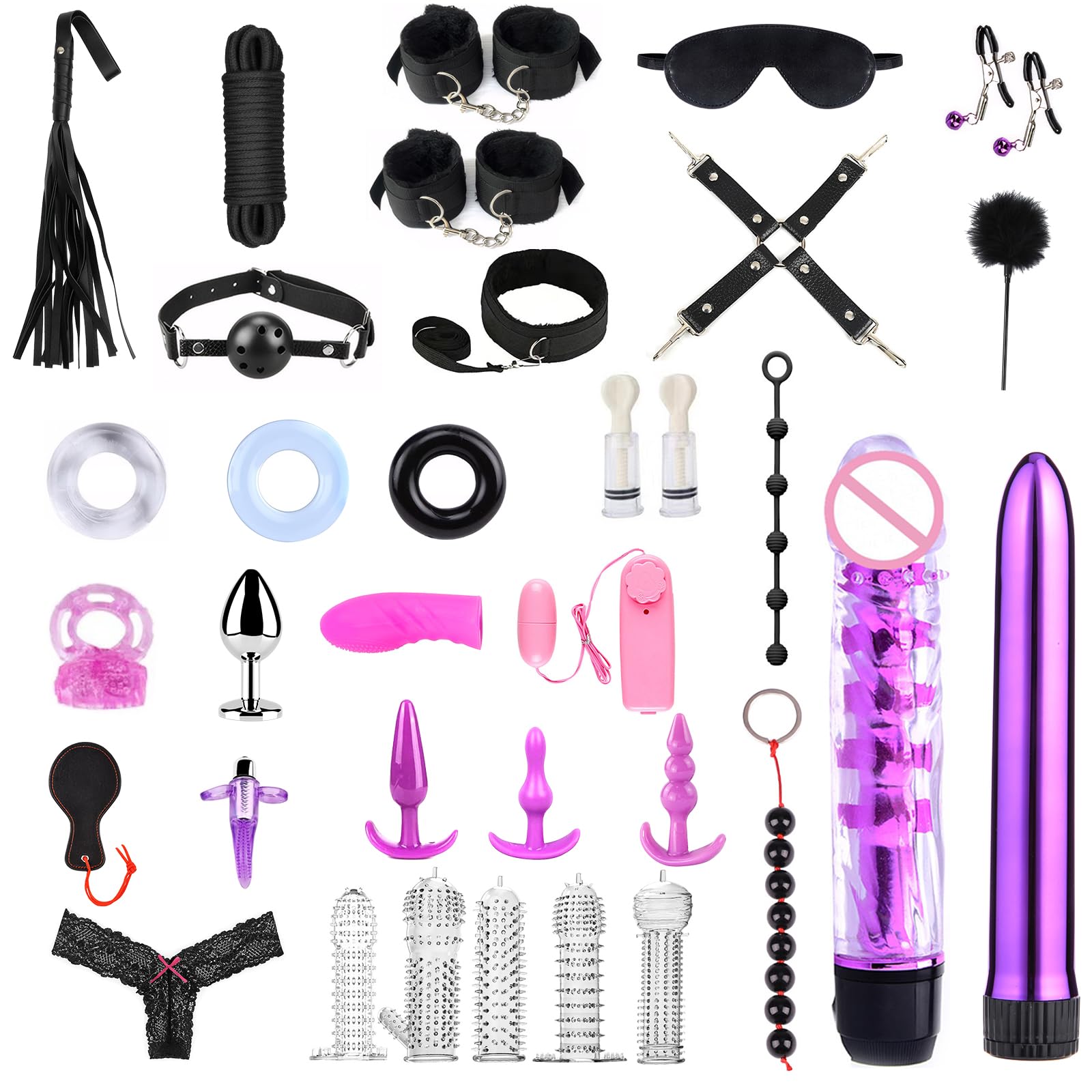 SM kit de bondage Oziral 34 pièces BDSM ensemble de bondage de lit sex toyspour pour couple ensemble bdsms set accessoires femme pour débutants avec ensemble de plug anal pour couples sex Noir
