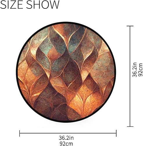 Miniatura 3 de Vnurnrn Alfombra redonda (hoja de bronce), antideslizante para interiores, alfombra circular lavable para sala de estar, puerta de entrada,