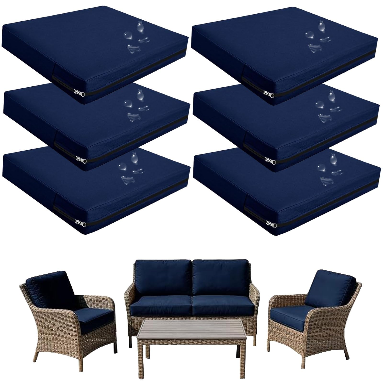 seokor Replacement Outdoor Cushion Covers Waterproof, 65x65 60x60 50x50cm set of 6/4/2/1 Garden Sofa Seat Cushion Slipcover With Zipper for Chairs, Patio and Rattan furniture(Color4,60x55x10cm(6pcs))