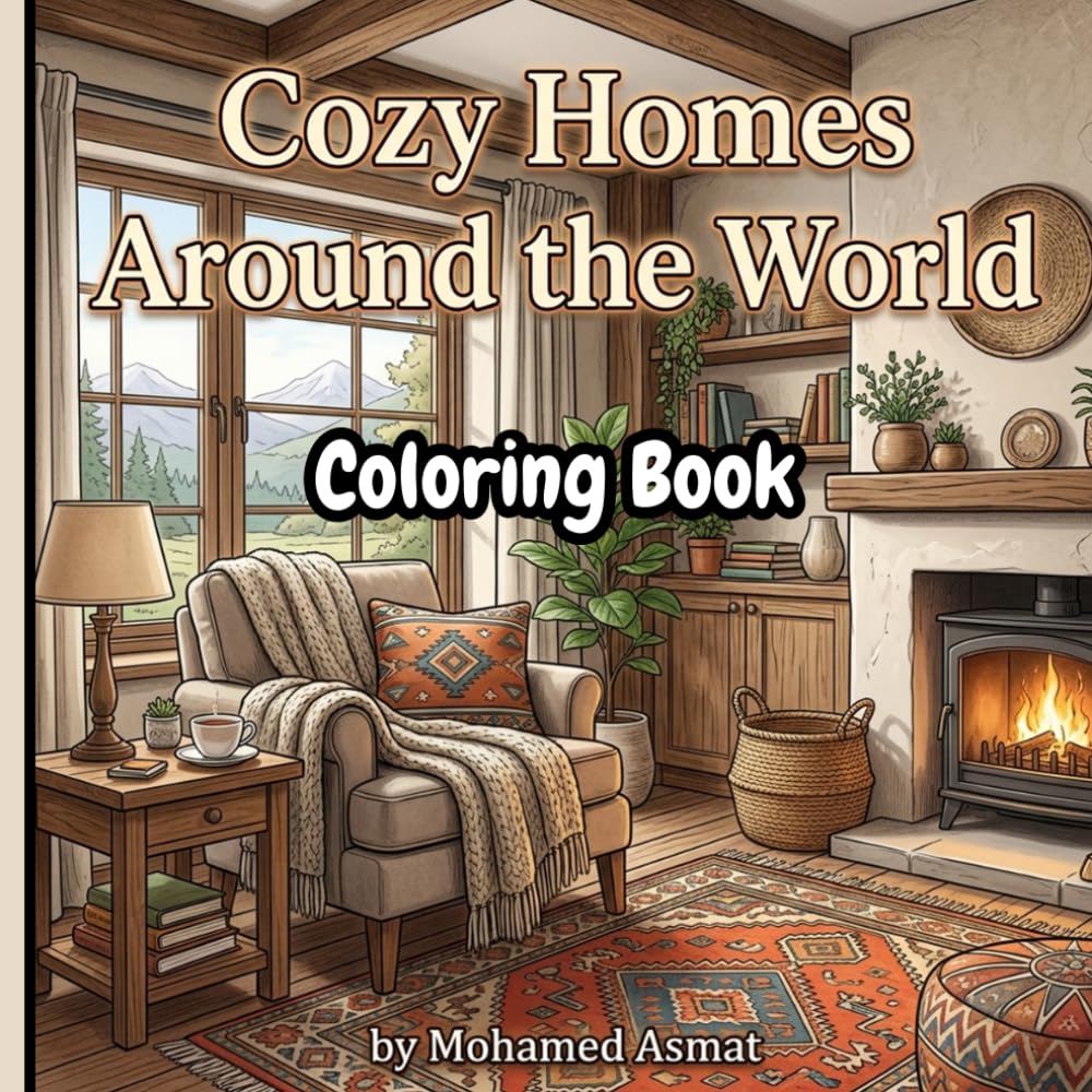 Cozy Homes Around the World: A Comforting Coloring Book of Beautiful Interiors & Peaceful Spaces