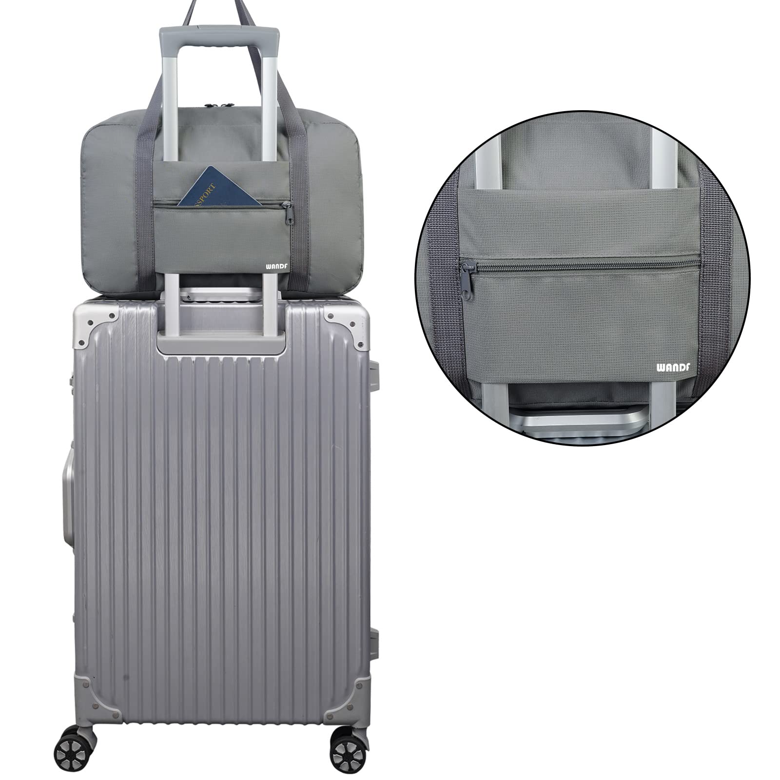 WANDF Ryanair Bagaż podręczny 40x20x25 cm Bagaż podręczny Torba podróżna Składany weekendowy bagaż podręczny dla mężczyzn i kobiet (szara 20L)