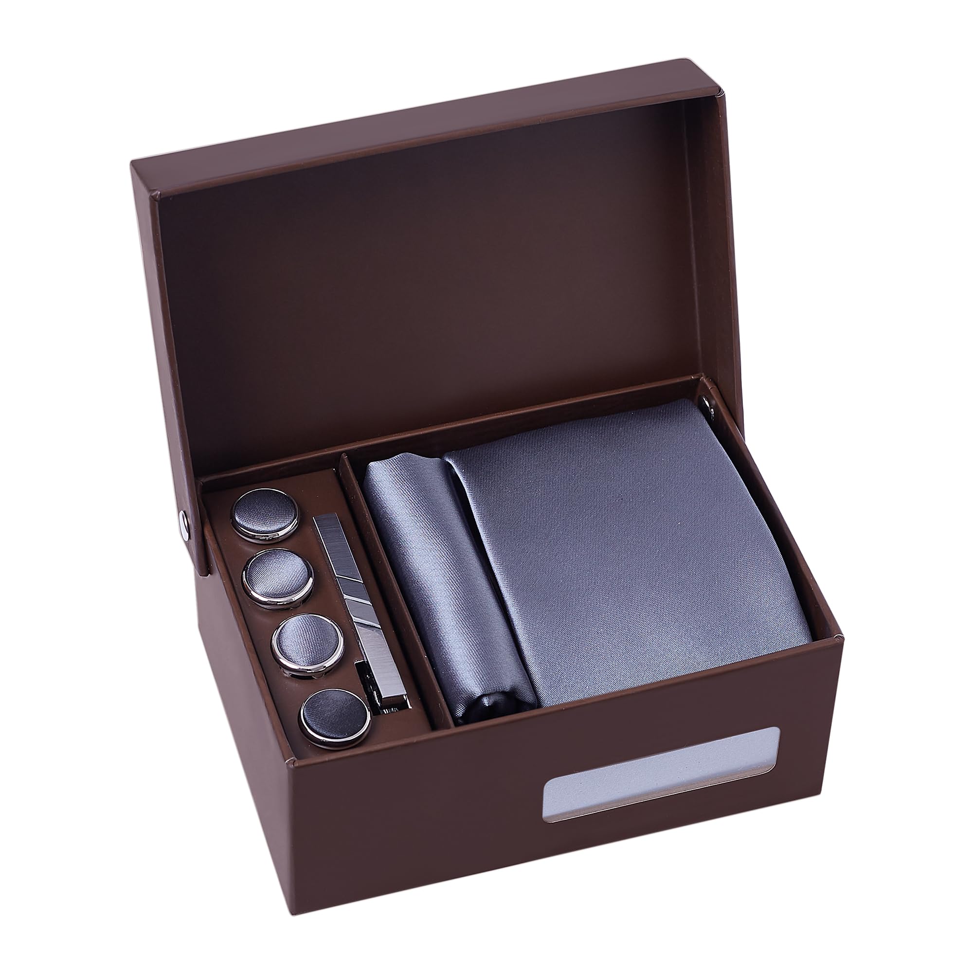 BRERA 67 conjunto de 5 accesorios hombre para traje elegante: corbatas de hombre con pañuelos, gemelos, pisacorbatas y cubre botones, caja regalo