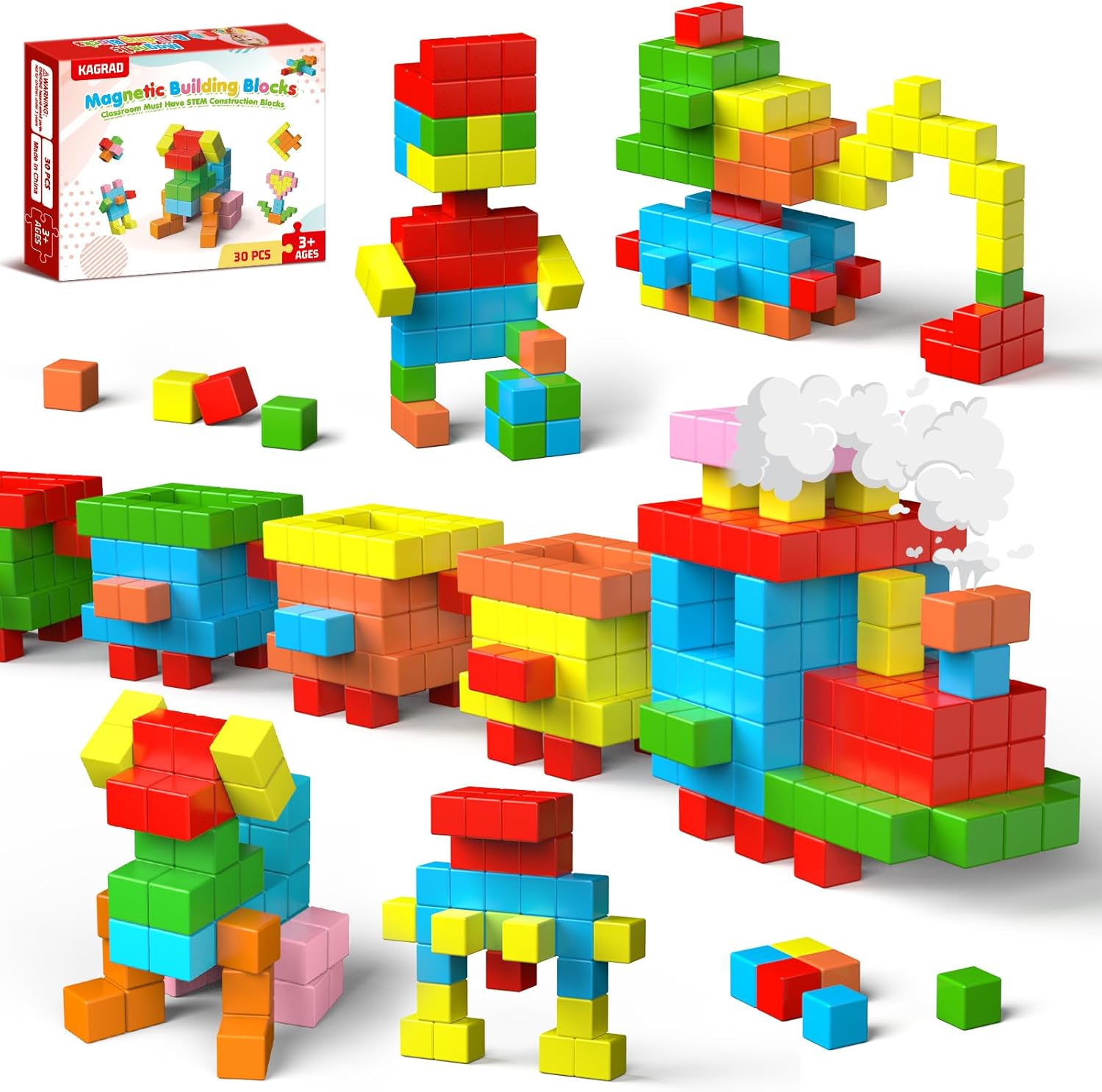 Magnetic Blocks, 30 PCS Brightly Colored Magnetic Building Tubes, Preschool Classroom Must Haves Magnetic Sensory Autism Toys, STEM Kids Boys Girls Gifts for 3+ Year Old
