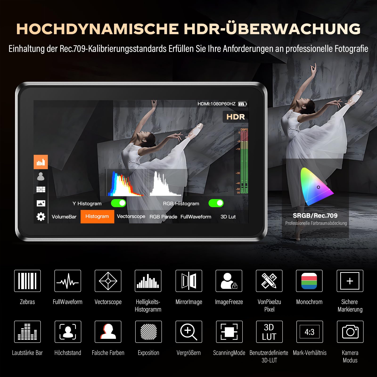 VILTROX DC-X2 Cage 6" monitor polowy do kamery SDI 2000nits Super Bright Widoczny zewnętrzny monitor do ekranu dotykowego DSLR 4K z osłoną przeciwsłoneczną baterii 2200 MAh do Sony Canon Nikon
