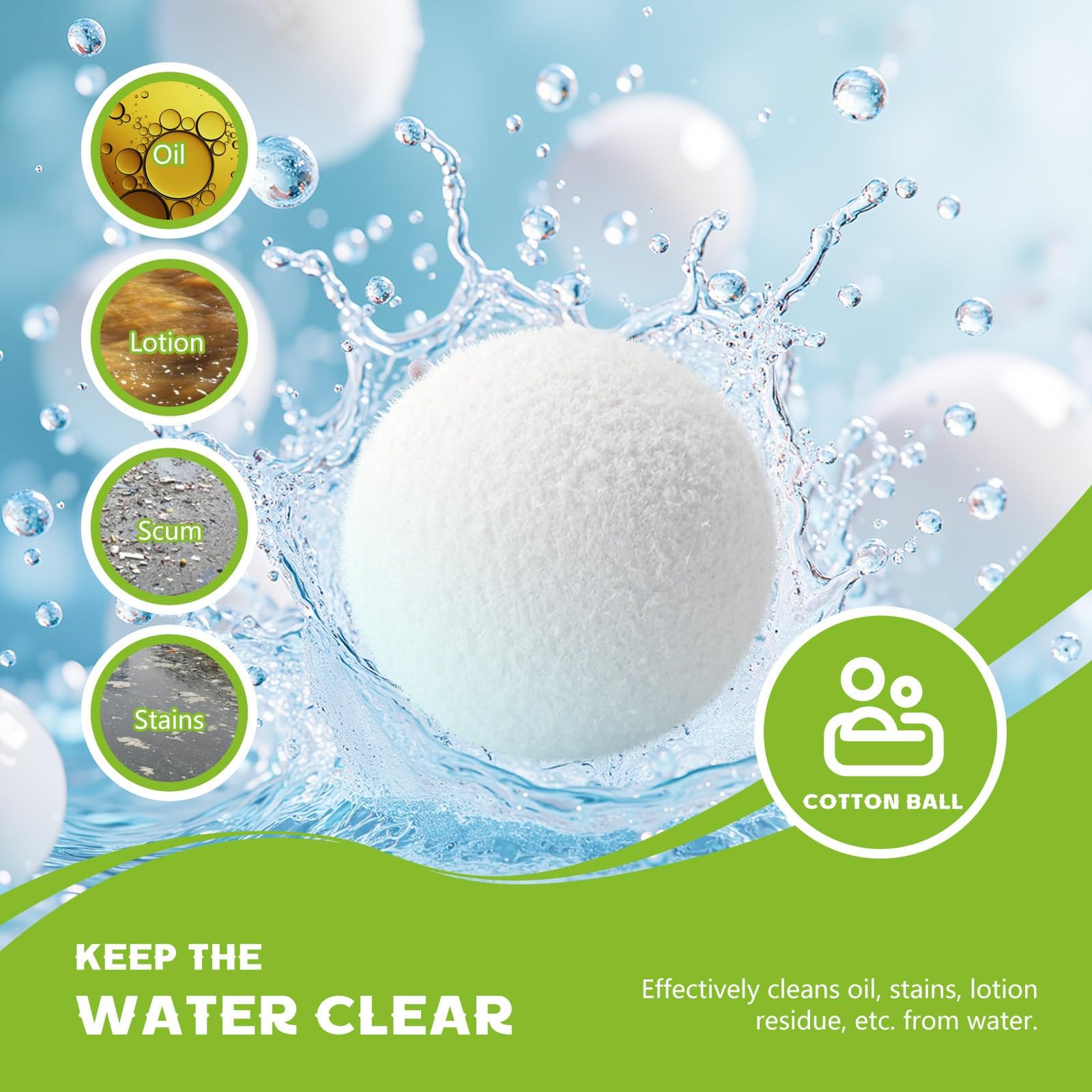 Bolas de Escoria para Spas, 7.5 cm Absorbente de Grasa Piscina, Esponja Absorbente de Aceite Reutilizables, Bolas Eliminadoras de Escoria para Piscinas, Spas, Bañera de Hidromasaje (12PCS)