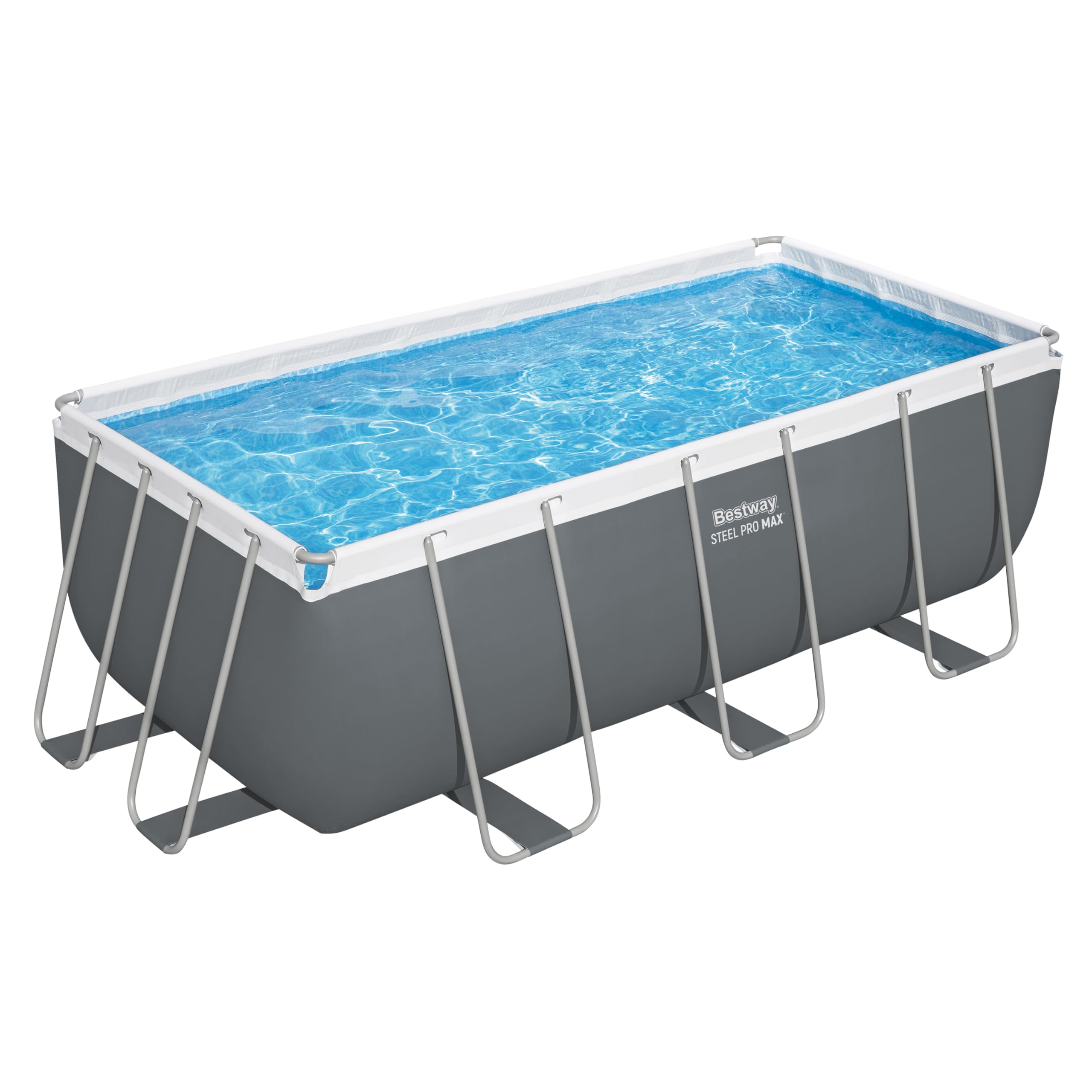 Bestway Power Steel Frame Pool Set mit Filterpumpe 412 x 201 x 122 cm, grau, eckig