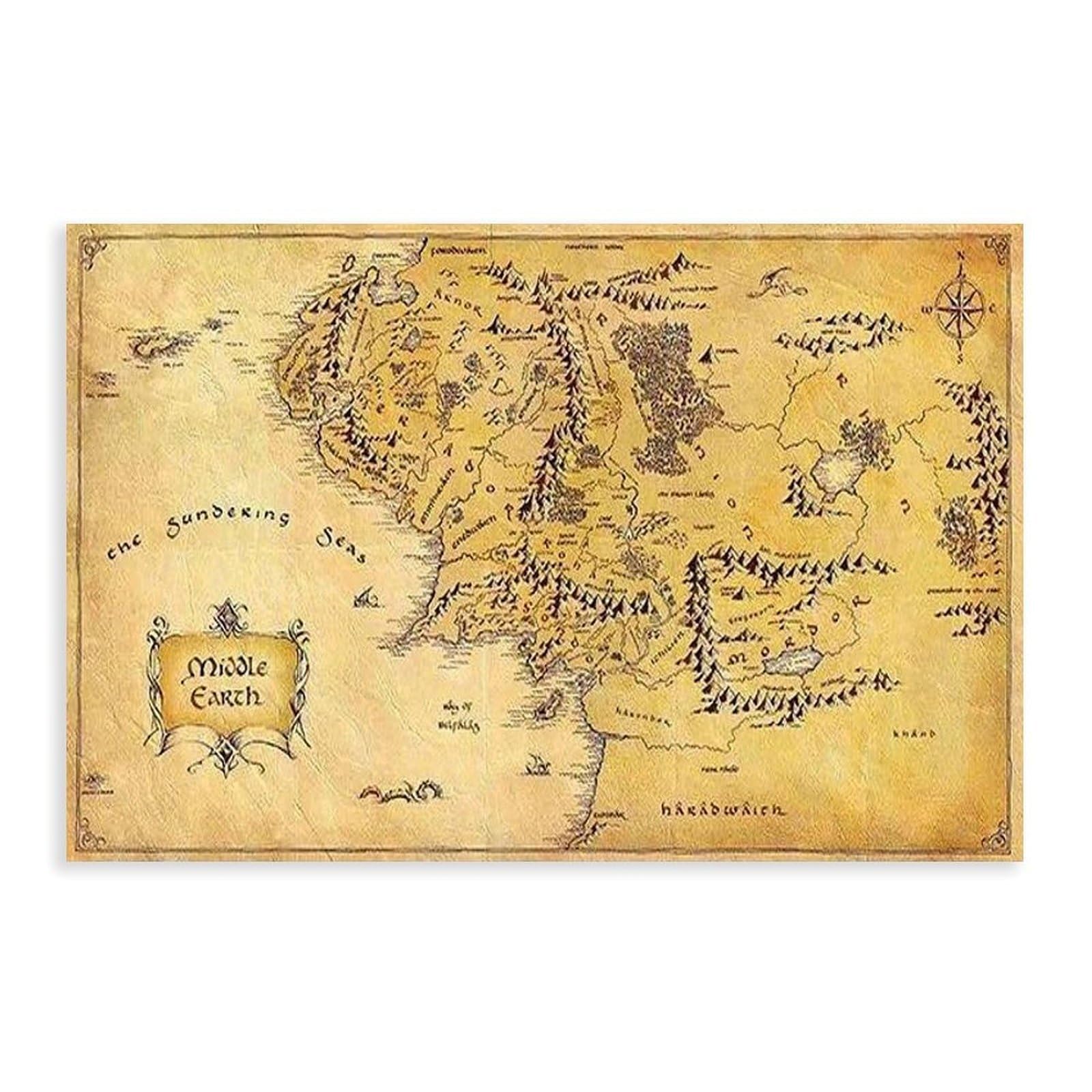 NCUDANK Vintage Middle-earth Map Canvas Poster Bedroom Decor Landscape Office Room Decor Gift 12x18inch(30x45cm)